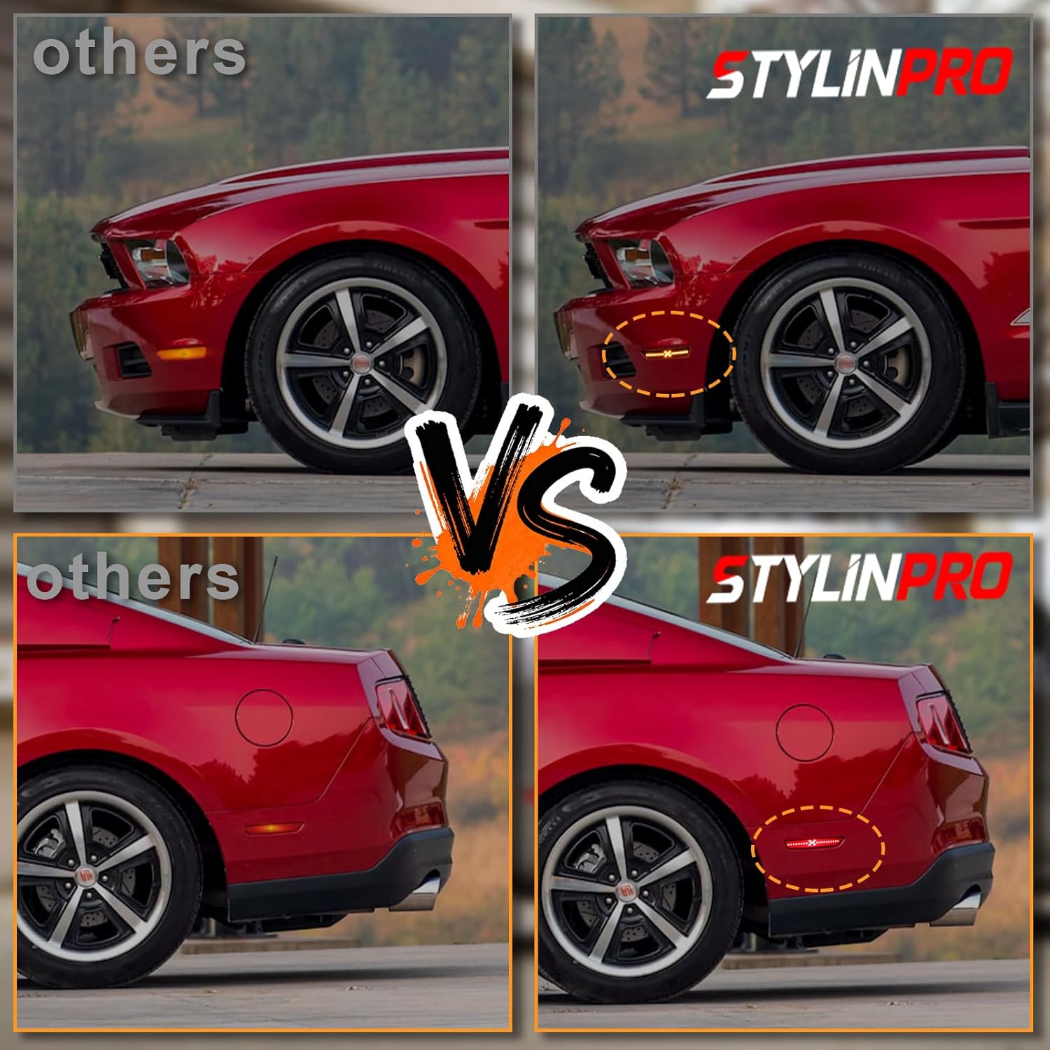 LED Smoked Lens Side Marker Lights for Ford Mustang 2010-2014, Front & Rear Fender Side Marker Reflectors Lights w/XStyle Light Beam [Patent Pending], Side Bumper Lights, 4PCS