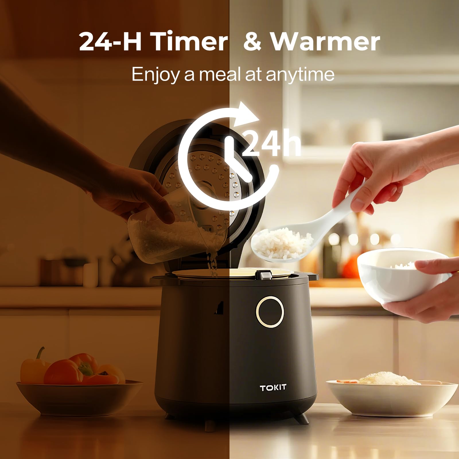 TOKIT Mini Olla Arrocera De 1,5l Para 1-2 Personas - 9 Funciones, Temporizador De 24h, Material Interior Cerámico Antiadherente, Ideal Para El Hogar, Dormitorios Y Exteriores (S)