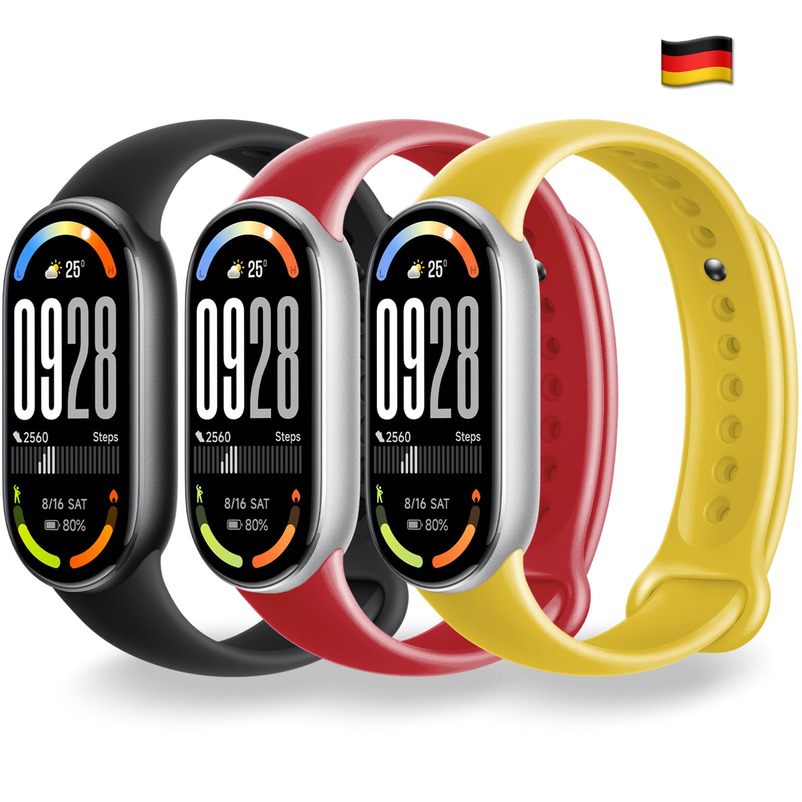 Monuary 3-10 Stück Ersatzarmbänder Kompatibel mit Xiaomi Smart Band 10/9/8, Farbenfrohe Sportliche Armbänder, mit Metallgelenk, Weich und Atmungsaktiv, Schnellverschluss
