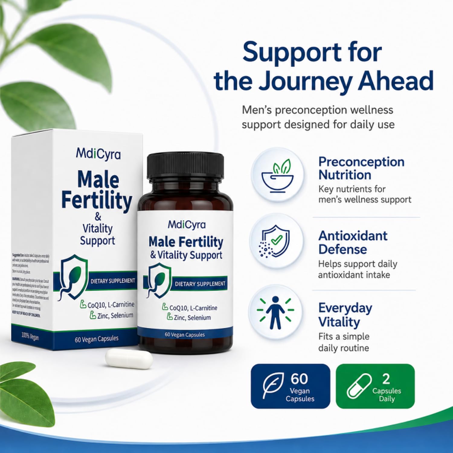 Men’s Fertility Supplement with CoQ10, L-Carnitine & More – Preconception Vitamin Formula for Sperm Health, Antioxidant & Energy Support, GMP Made, 60 Vegan Capsules — Amazon image 2