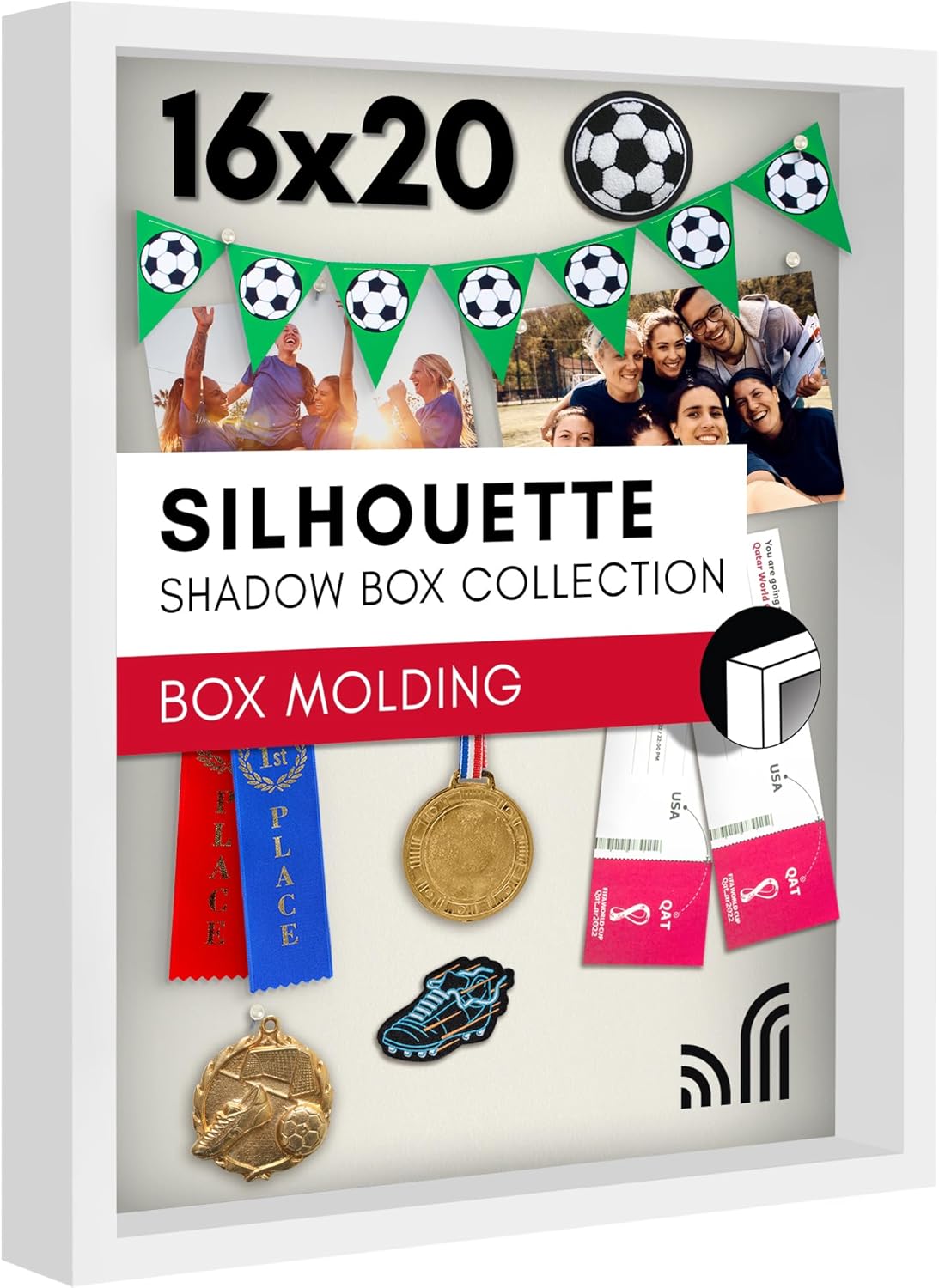 Americanflat 16x20 Shadow Box Frame with Polished Plexiglass - Silhouette Collection - Large Shadow Box Display Case for Tabletop and Wall Display - White with Soft Felt Back