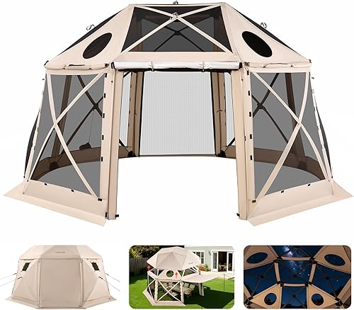 Miniatura 22 de VEVOR Gazebo Emergente con Pantalla de 6 Lados, Refugio Solar con 6 Telas de Privacidad Removibles contra el Viento y Ventanas de Malla, Carpa