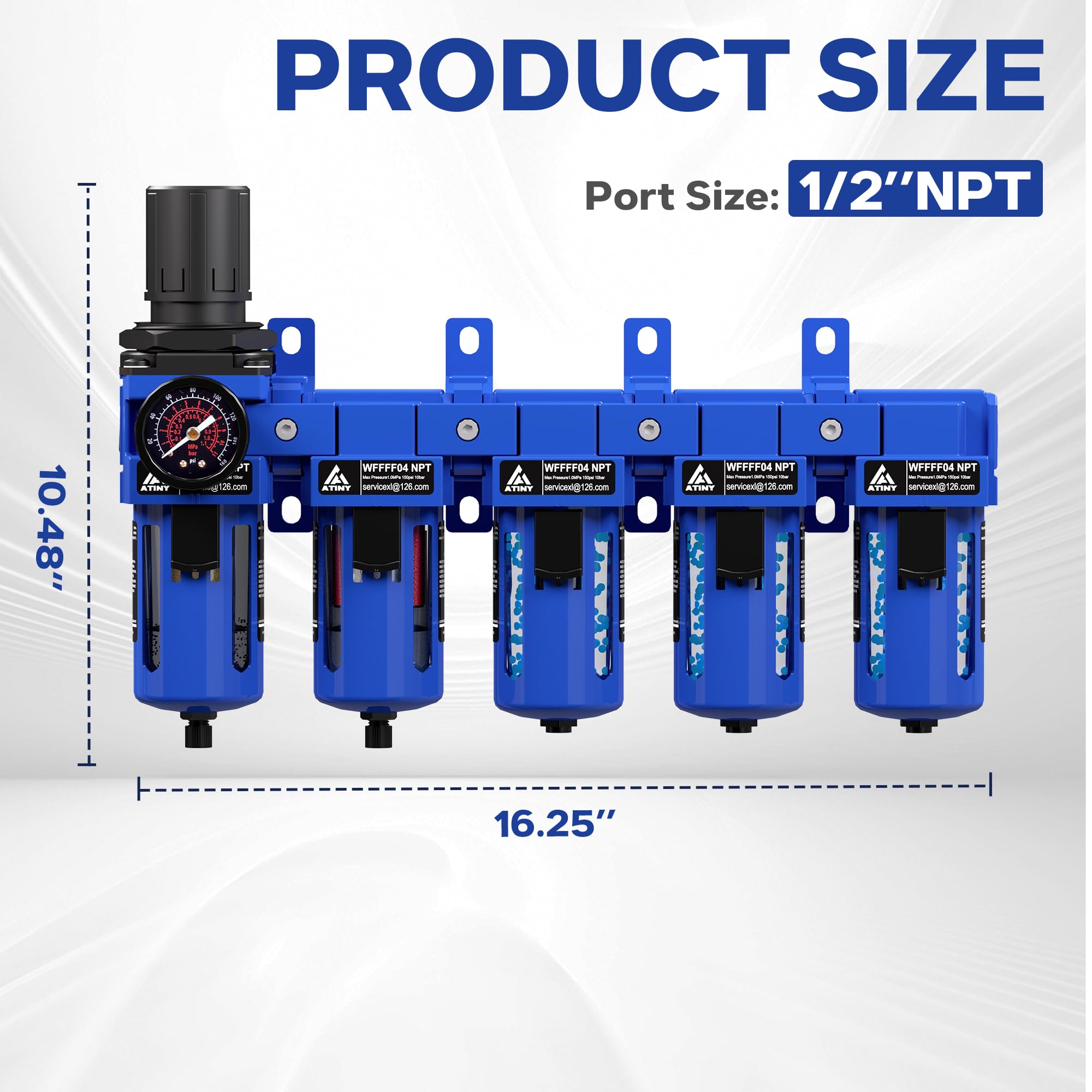 1/2 '' NPT 5 Stage Air Dryer per compressore, 5 & 0.01 Micron cartuccia filtro sistema di essiccazione aria, doppio essiccatore essiccante, scarico semi-automatico, grado