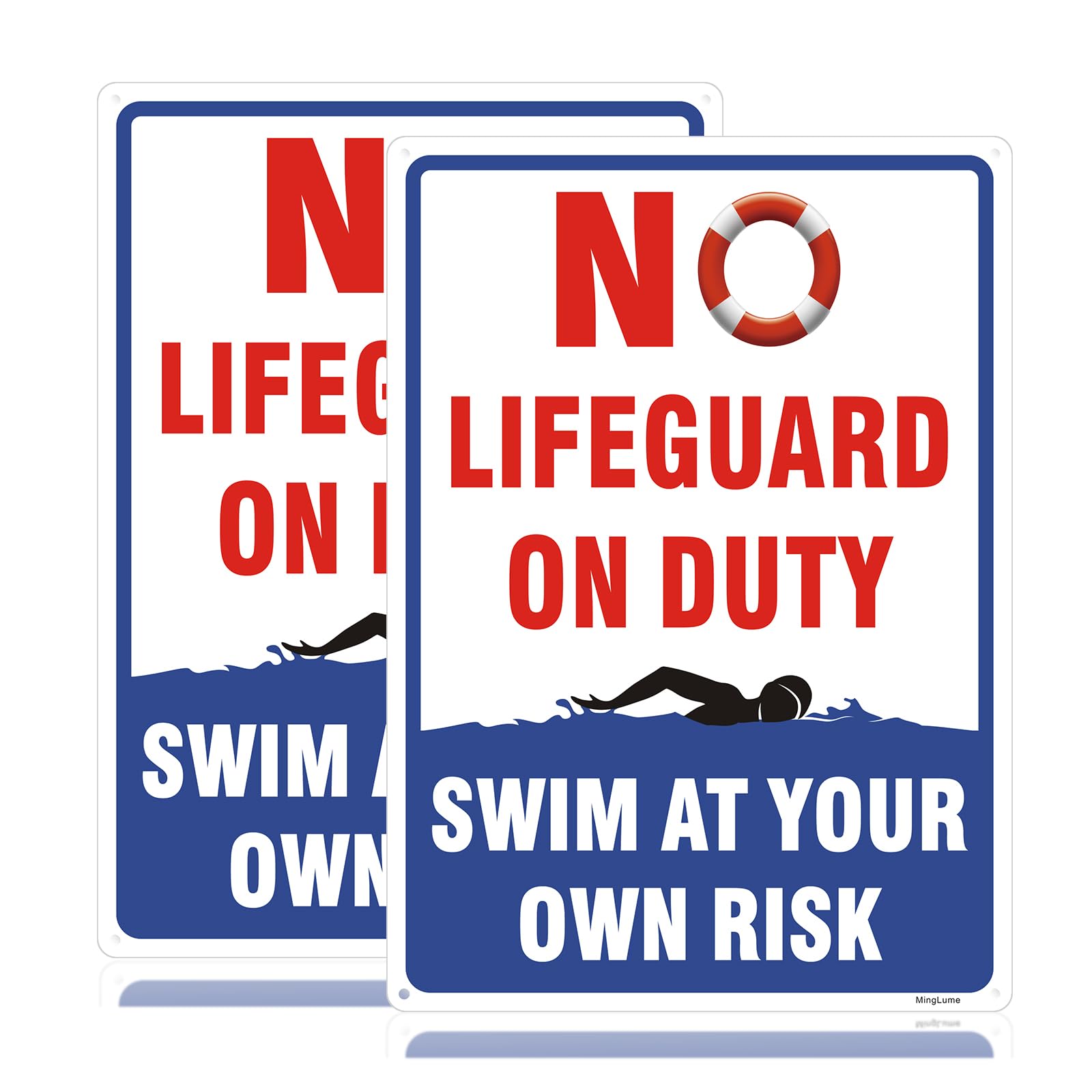 (2-Pack) Metal Tin Sign No Lifeguard On Duty Safety Signs, Swim At Your Own Risk Warning Sign,8x12 Inch Rust-Free Reflective Aluminum,Weatherproof UV Protected for Swimming Pools
