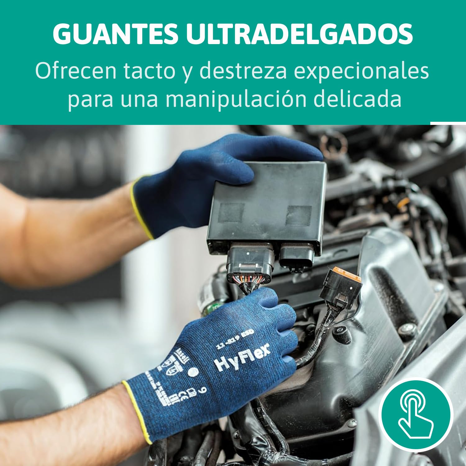 Ansell HyFlex 11-819 Guantes Trabajo Electricista, Diseno Ultraligero con Recubrimiento Nitrilo ESD Antiestatico, Guantes Seguridad Touchscreen, Guantes Hombre y Mujer, Azul, Talla L (12 Pares)