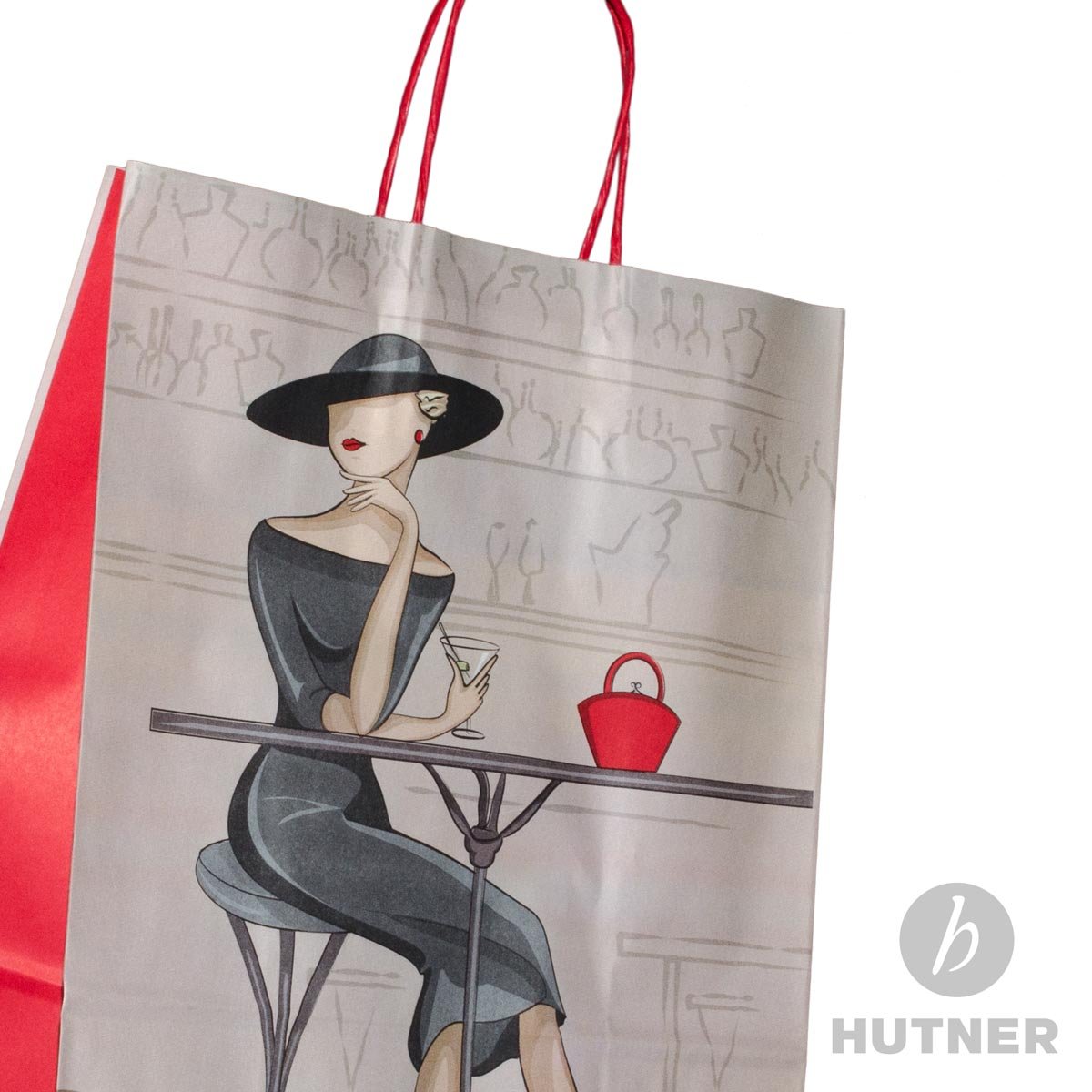 100 x Papiertüten Motiv: Elegance 32+17x44 cm | Papiertragetaschen mit Kordel | Kraftpapiertüten | Papiertaschen mittel | HUTNER