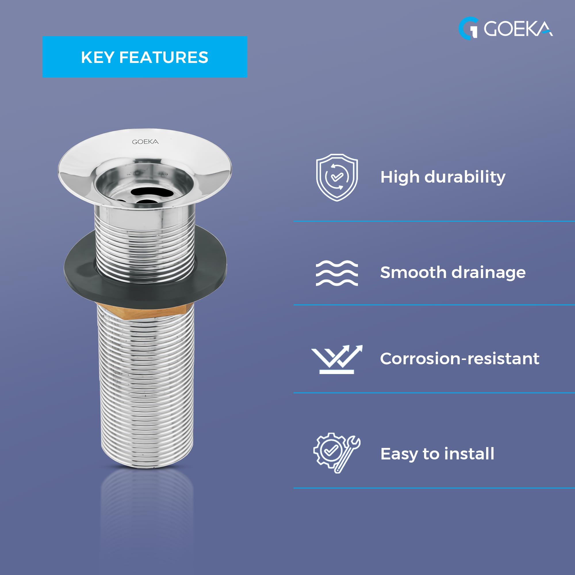 GOEKA® Stainless Steel Waste Coupling 5 Inch | Full Thread Silver Finish | Heavy-Duty Coupling for Wash Basin, Kitchen Sink, Bathroom | Rust-Free Durable Drain Jali with Overflow 4