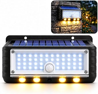 Panter Solar Hareket Sens rl  LED Duvar Lambas  3W 44 SMD Beyaz + 4 G n I  LED, 300 L men, IP65 Su Ge irmez, 3 Modlu G ne  Enerjili Aplik, Balkon ve Bah e Ayd nlatmas  [Enerji S n f  A]