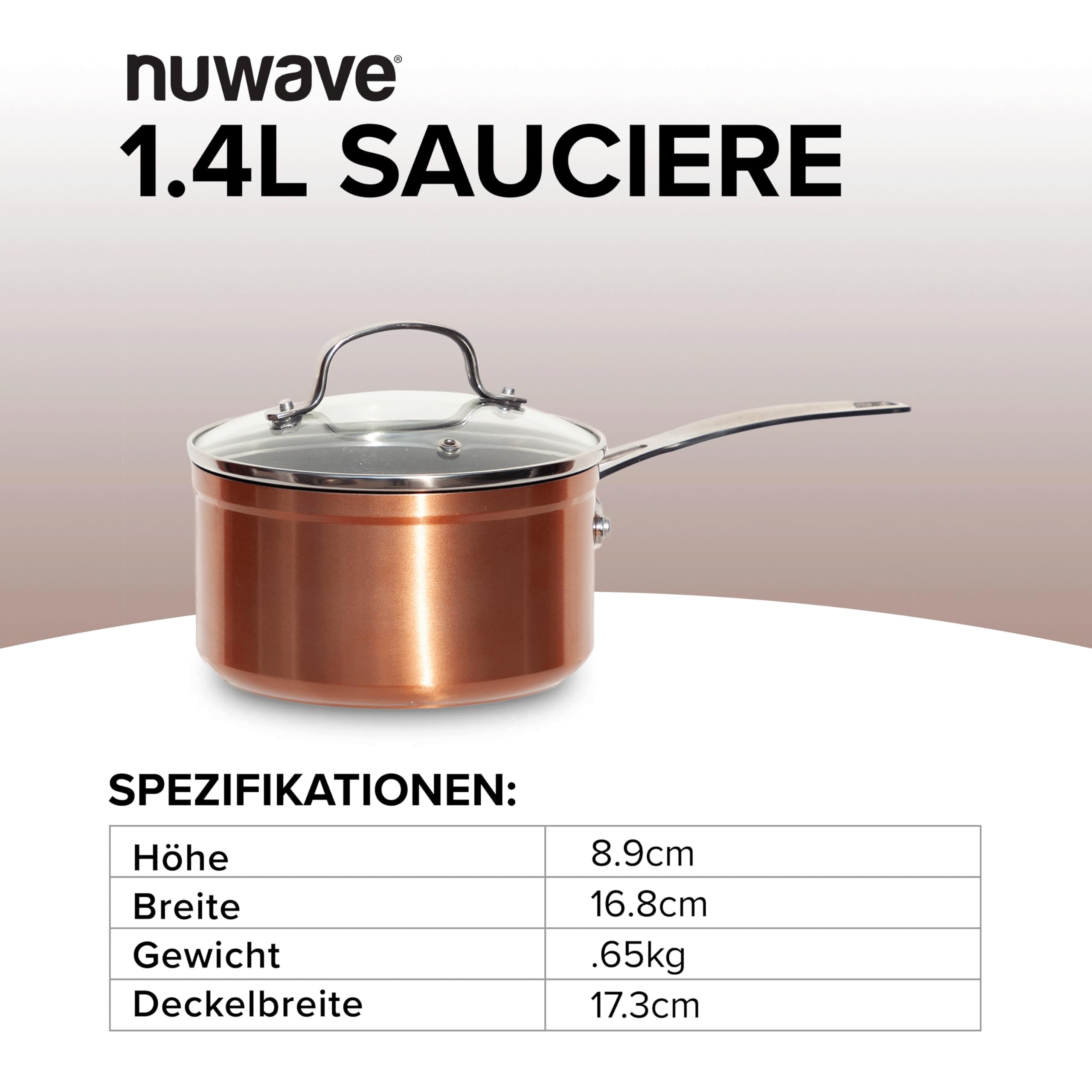 Nuwave 1,4L Duralon Keramik Antihaft-Kochtopf in Kupfer, PFAS-frei