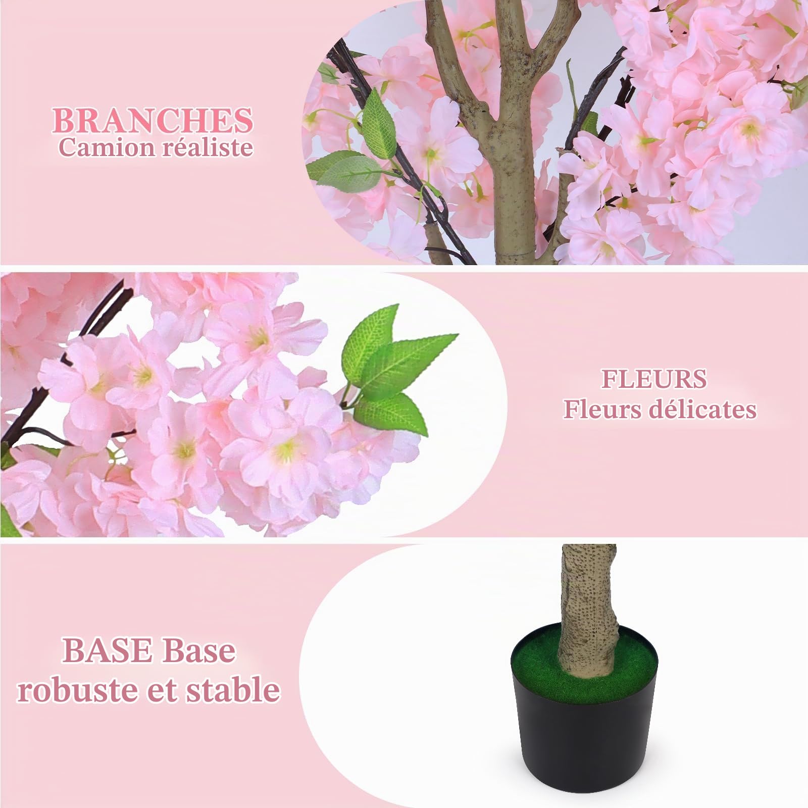 Arbre de Cerisier Artificiel avec Pot, Plante Cerisier Japonais Artificiel pour Bureau, Maison, Mariage, Hôtel .Fleur de Cerisier Interieur 150cm