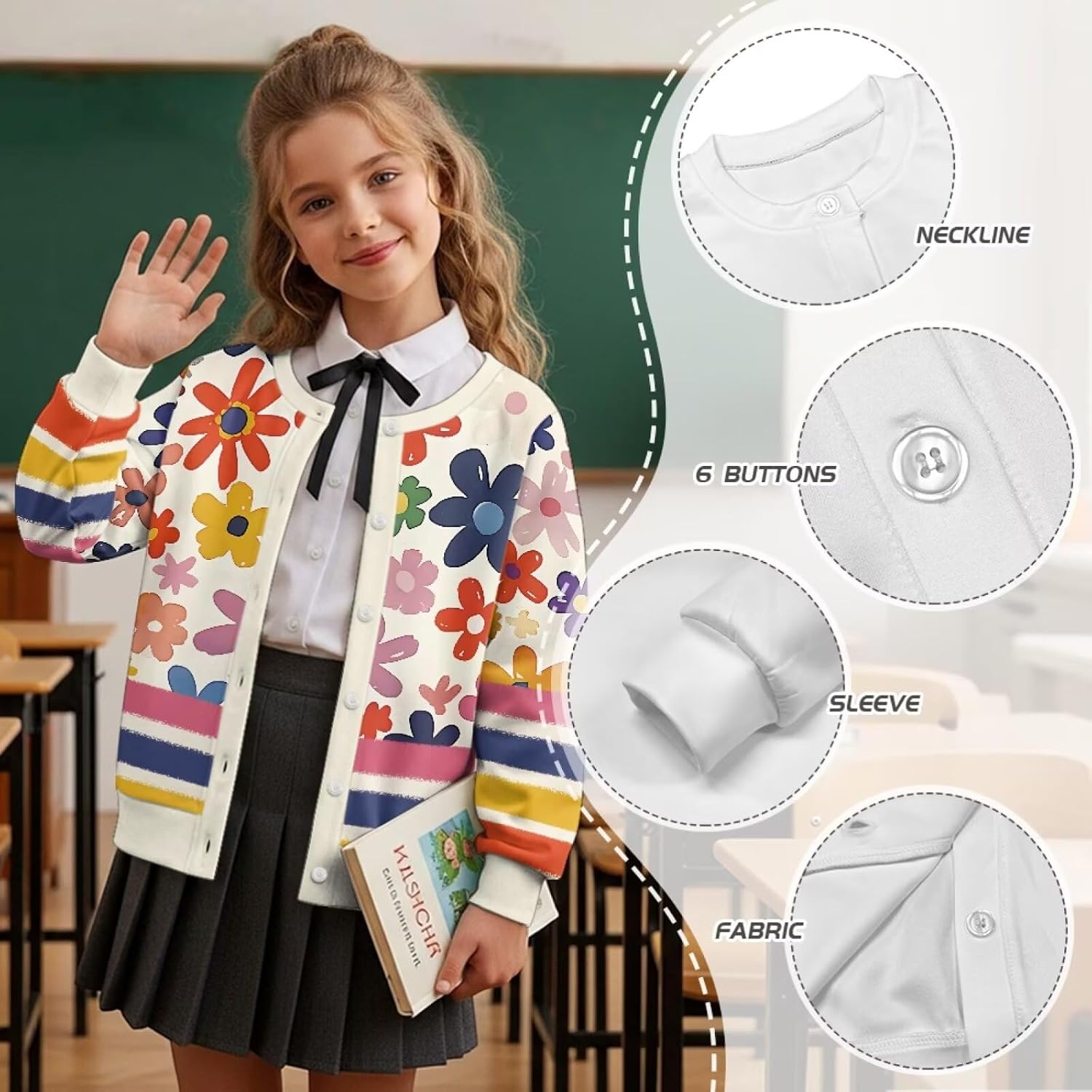 Girls Cardigan Sweatshirt Cozy Lightweight Cardigans Button Up Sweatshirts Girls for Outdoor 5-16T