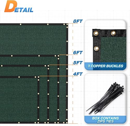Miniatura 3 de TANG Rejilla de privacidad verde de 5 pies x 50 pies, tela para exteriores con ojales, cubierta temporal de valla de 150 GSM con cremalleras, malla
