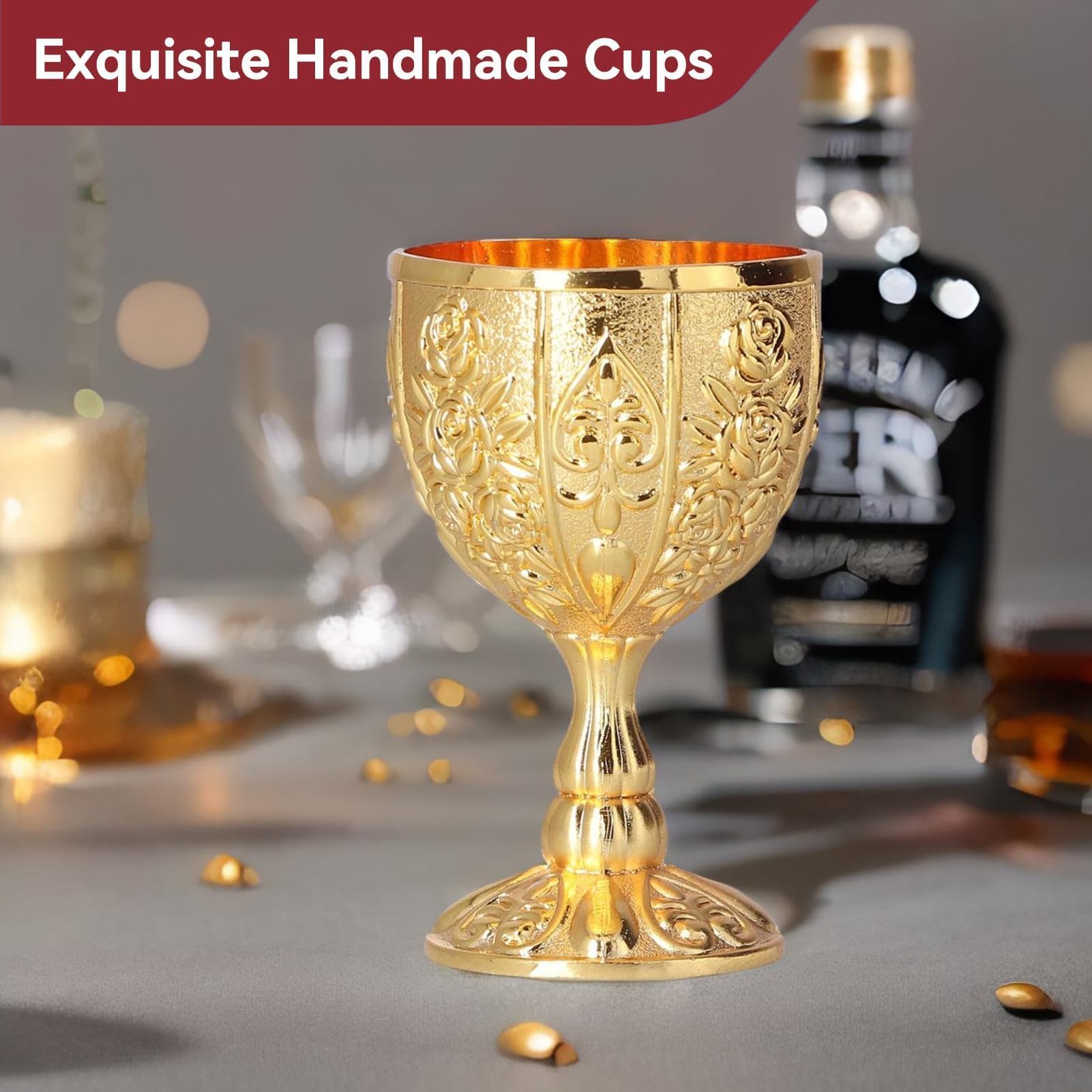 Amazon.com | 2PCS Gold Goblet Cup, Small Vintage Metal Embossed
