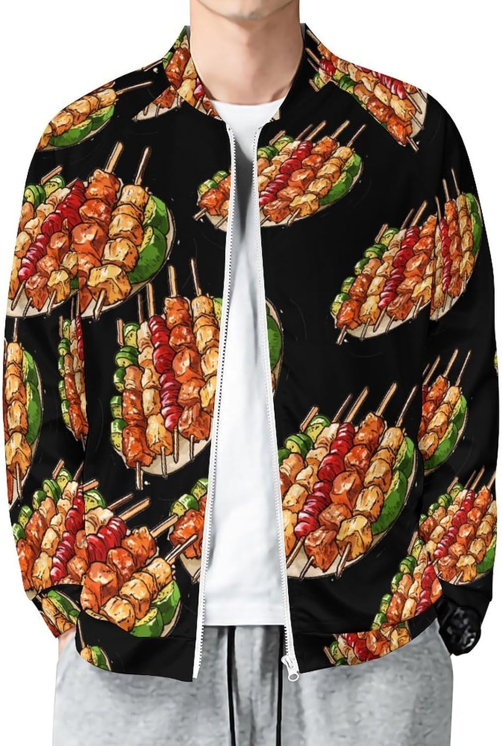 Chicken Skewers BBQ Men's Zip Up Sweatshirt Casual Sweater Jackets Long Sleeve Tops Lightweight Coat