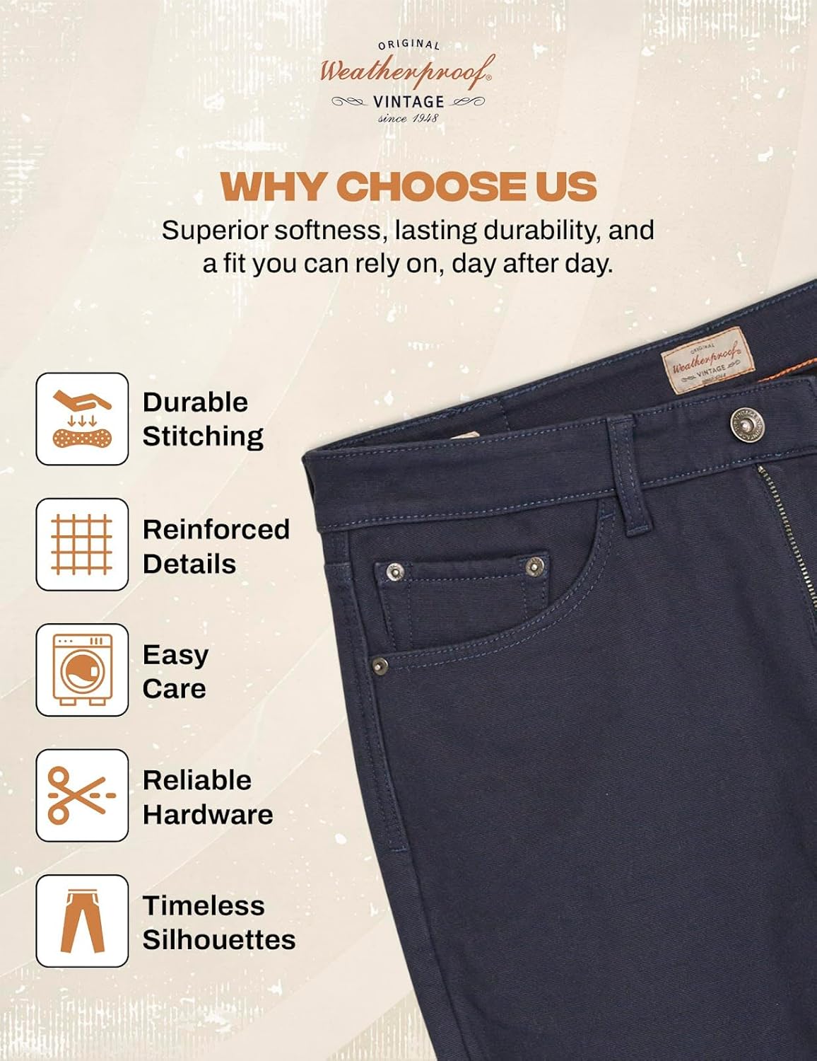 Weatherproof Vintage Fleece Lined Pants Men's - Regular Fit | Soft & Warm, Cold Weather Insulated Canvas Winter Pants for Men - Image 7