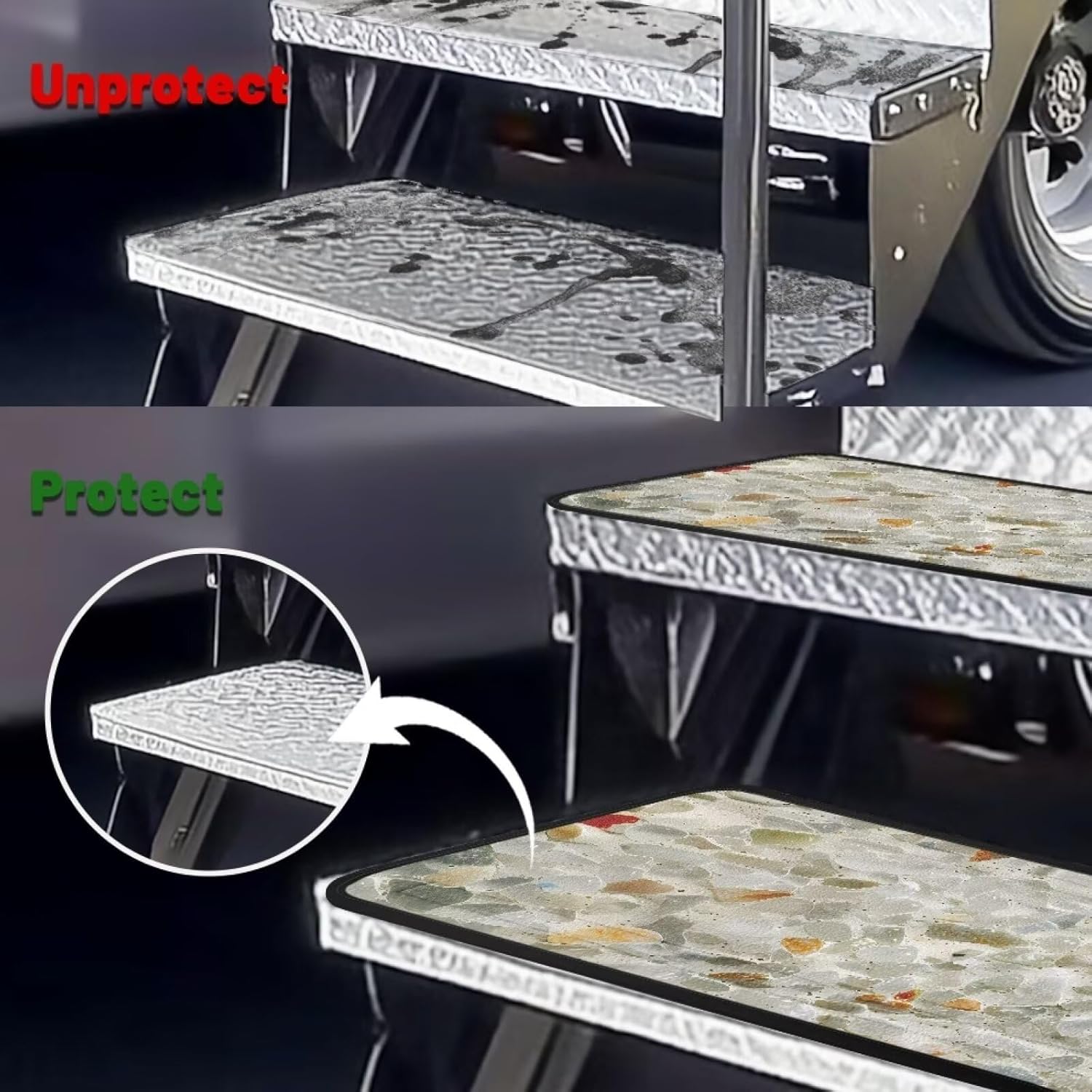 Pensura Stone Print Camper Stair Rugs Camper Must Haves 4 Pack RV Stair Covers Carpets Stick Installation Outdoor Stair Treads Suitable for Mobile Homes, Camping Carpets