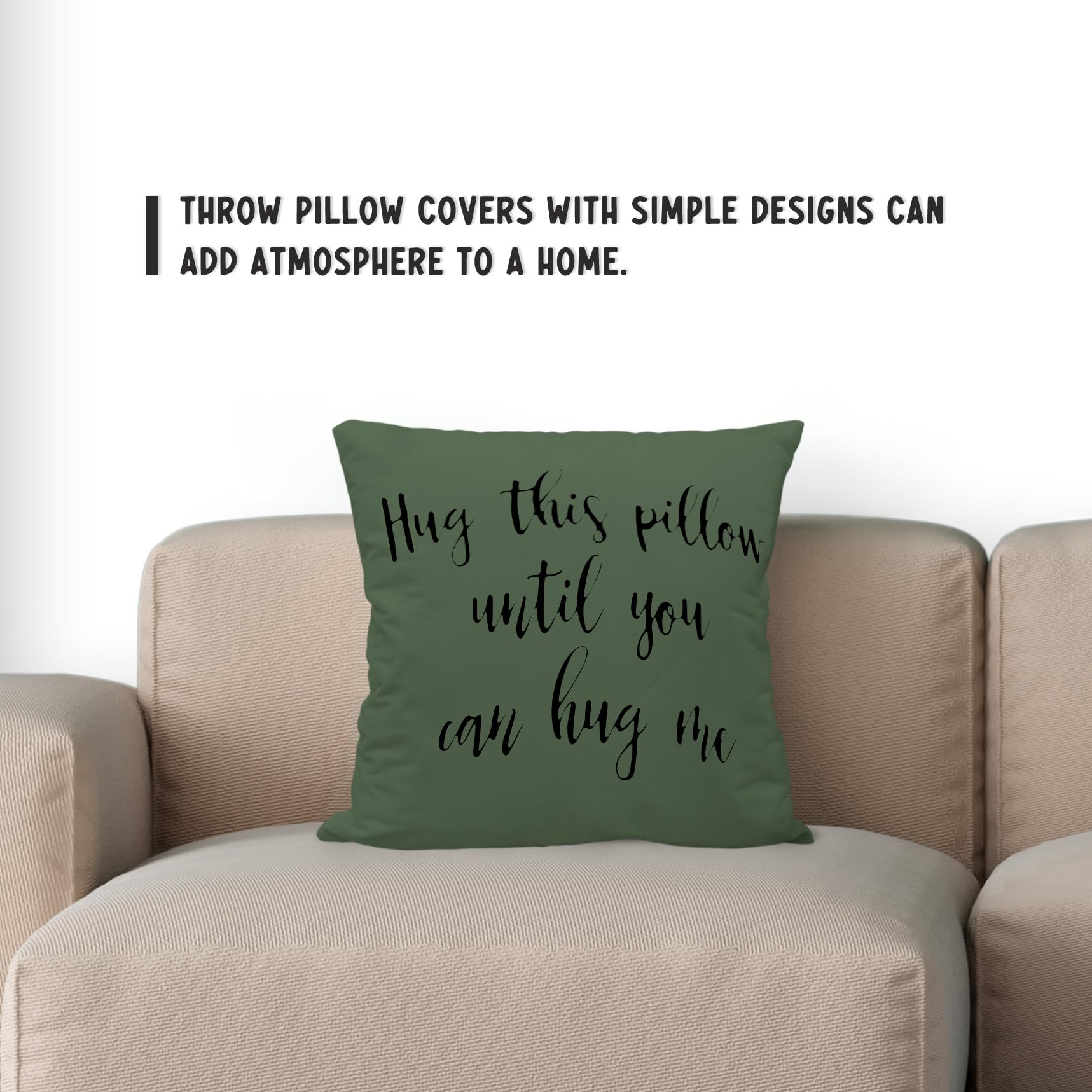 Sufamb Reversible Hug This Pillow Until You Can Hug Me Throw Pillow Case - 18x18 Inch, Green, Flannel, Long Distance Gift