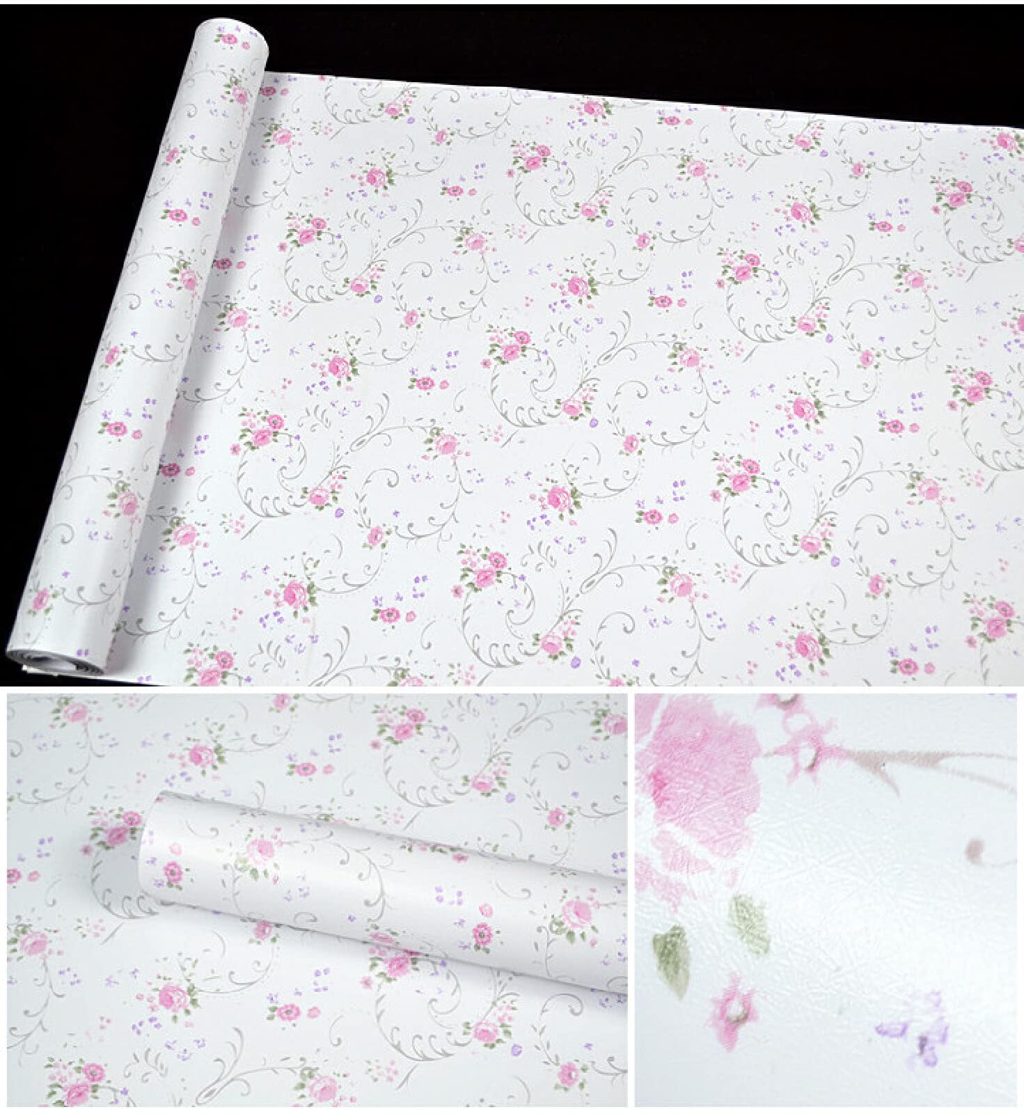 Self-Adhesive Temporary Wallpaper Kitchen Sticky Vinyl Wrap Wallpaper Borders Covering Self Adhesive Roll Pink Mini-Flower 45 X 980cm(17.72 X 385.83 inches)