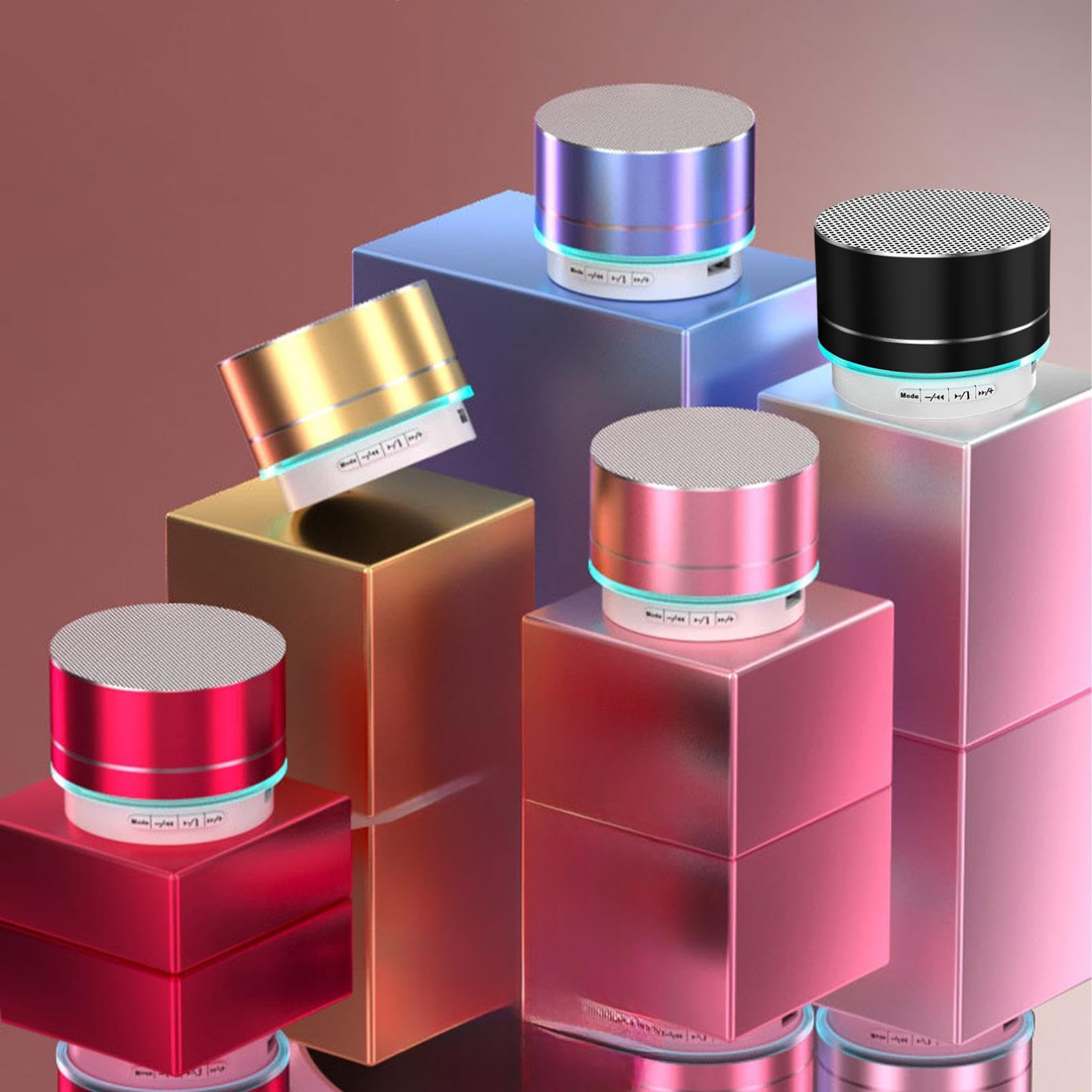 Metal Portable Mini Bluetooth Speaker With Colorful Breathing Night Light, Laptop Sound System, Shocking Bass Effect Loudspeaker (Rose Gold)