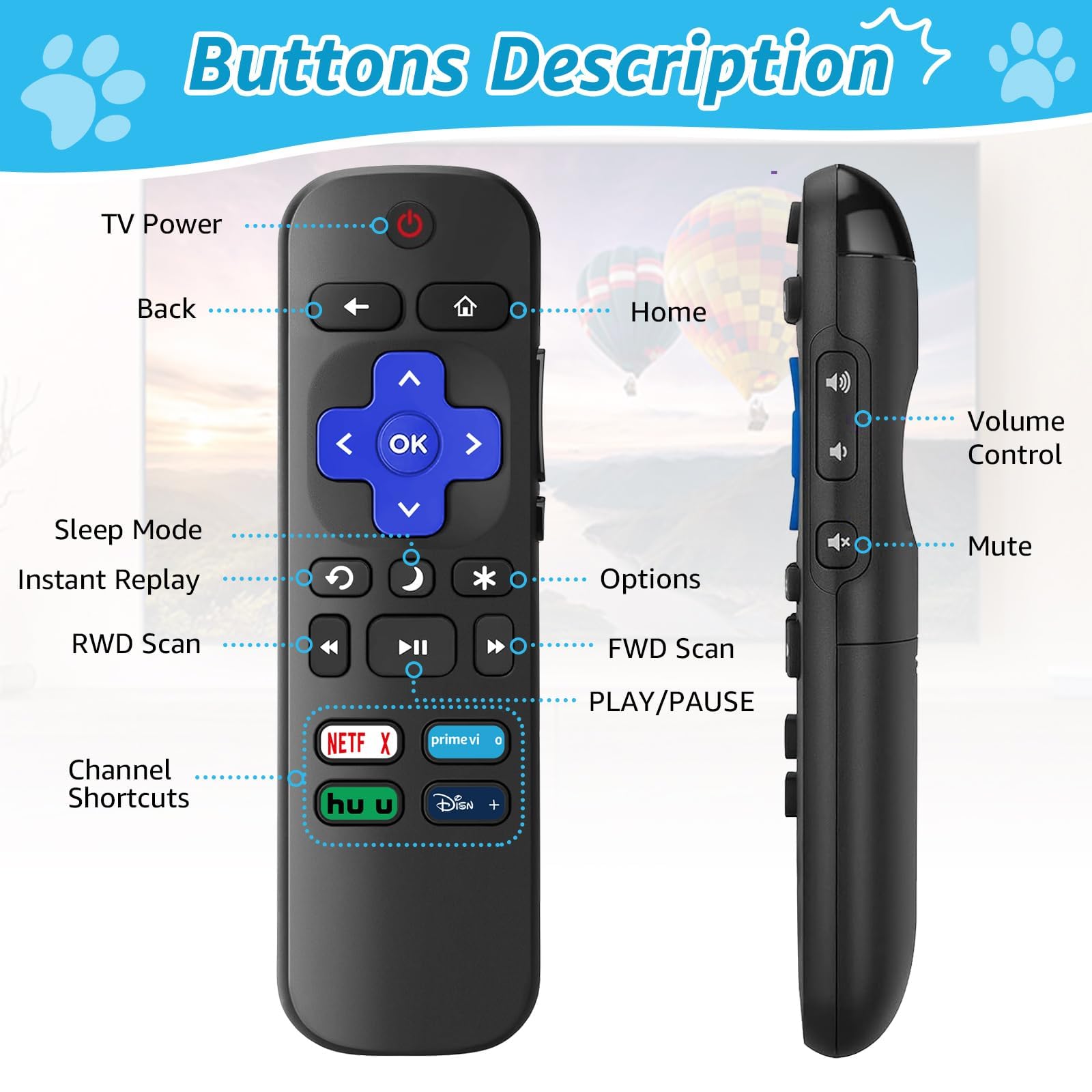 Mando a distancia de repuesto para Roku TV con funda protectora de silicona suave (todos pueden brillar en la oscuridad), control remoto universal compatible con TCL/Hisense/Sharp/Philips/Onn/Element