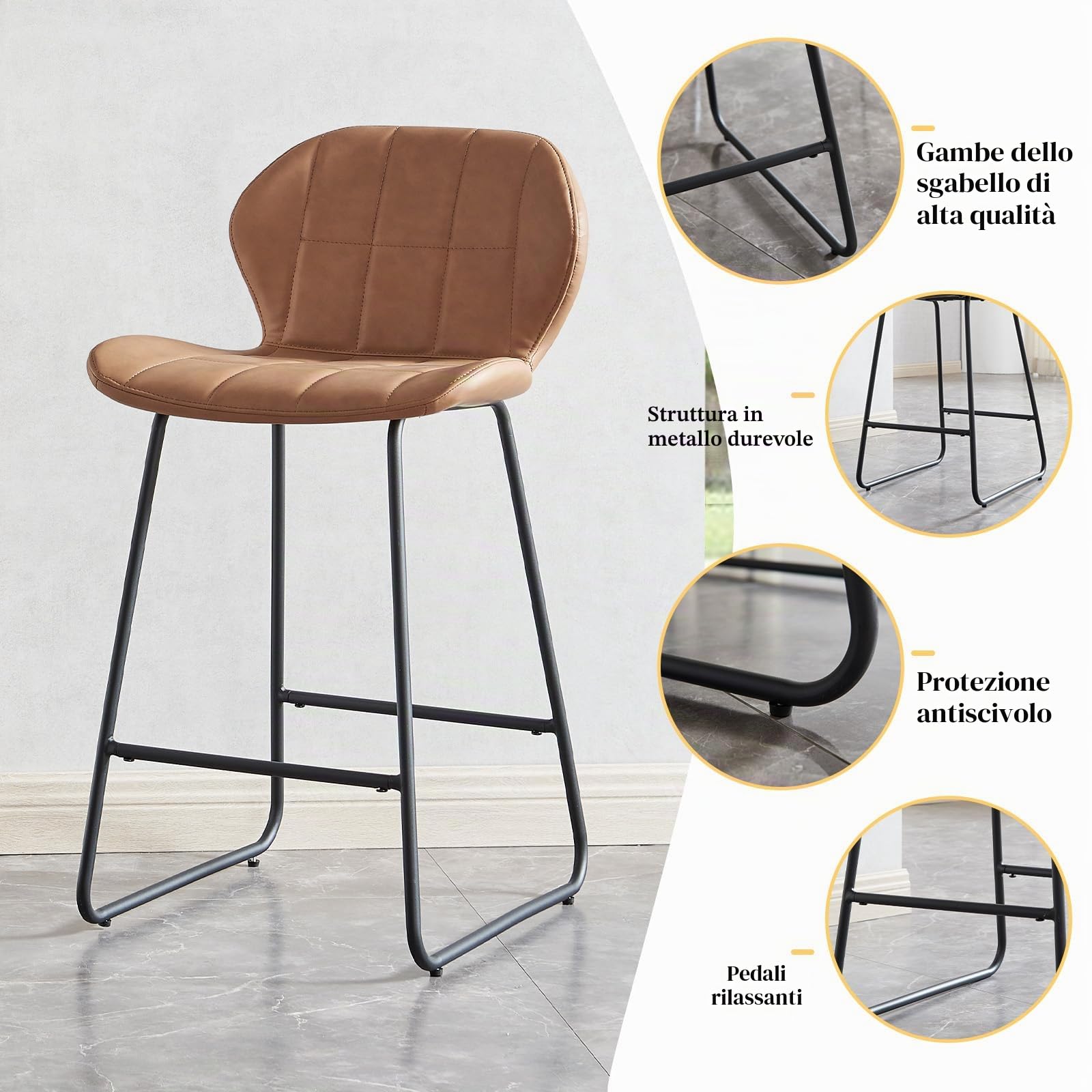 JIEXI Set di 3 sgabelli da bar moderni in poliuretano, altezza 85 cm, con