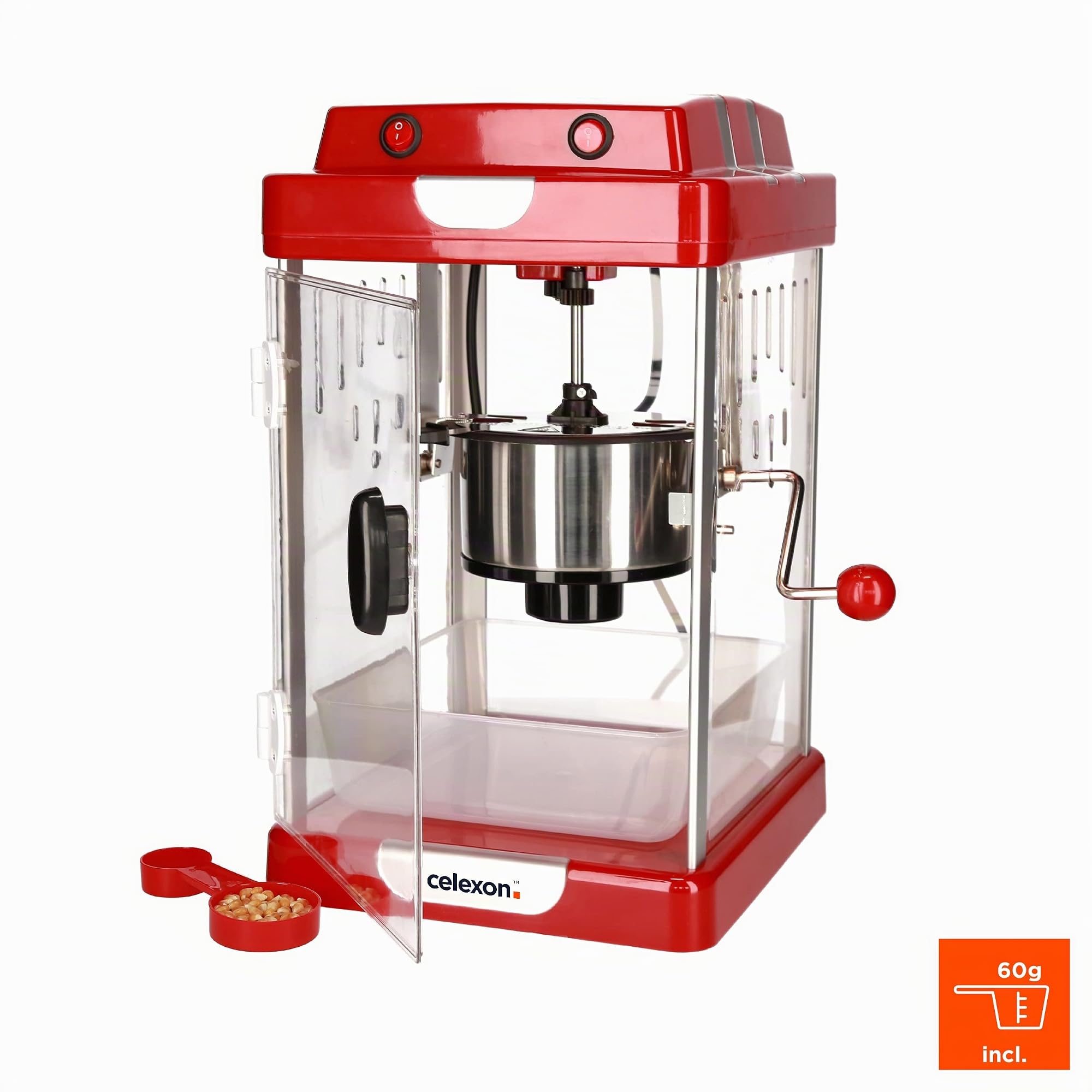 celexon CinePop CP1000 Machine à Popcorn Rétro style cinéma | cuve en acier inoxydable & bras mélangeur | avec huile, beurre, sucre, sel, sirop, etc.