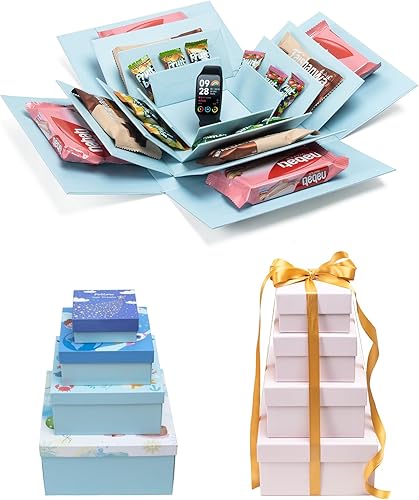 Paquete de 8 cajas de regalo con tapas, 4 cajas de regalo sorpresa explosión y 4 cajas de regalo cuadradas de papel blanco, caja explosiva para