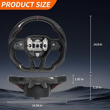 Flat Top and Bottom Steering Wheel, Preforated Leather Grip Real Carbon Fiber Steering Wheel Fit for Dodge Challenger/Charger 2015-2023