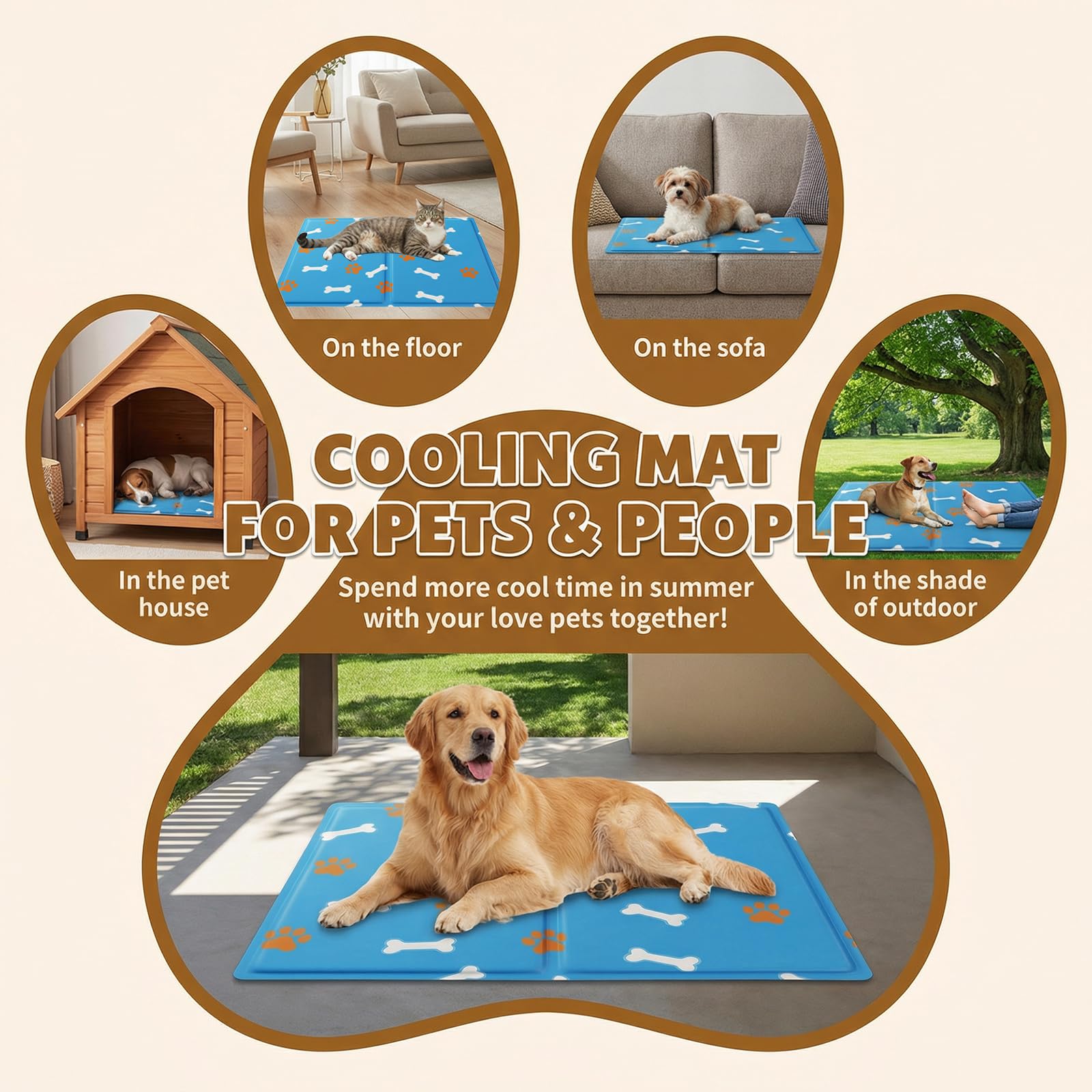 Qoosea Alfombra Refrescante para Perro Gato, Manta Refrigerante No Tóxicas para Animales Pet Cooling Mat, Plegable Alfombrilla de Refrigeración Automática Esterilla de Gel de Dormir Suave - 50 * 65CM