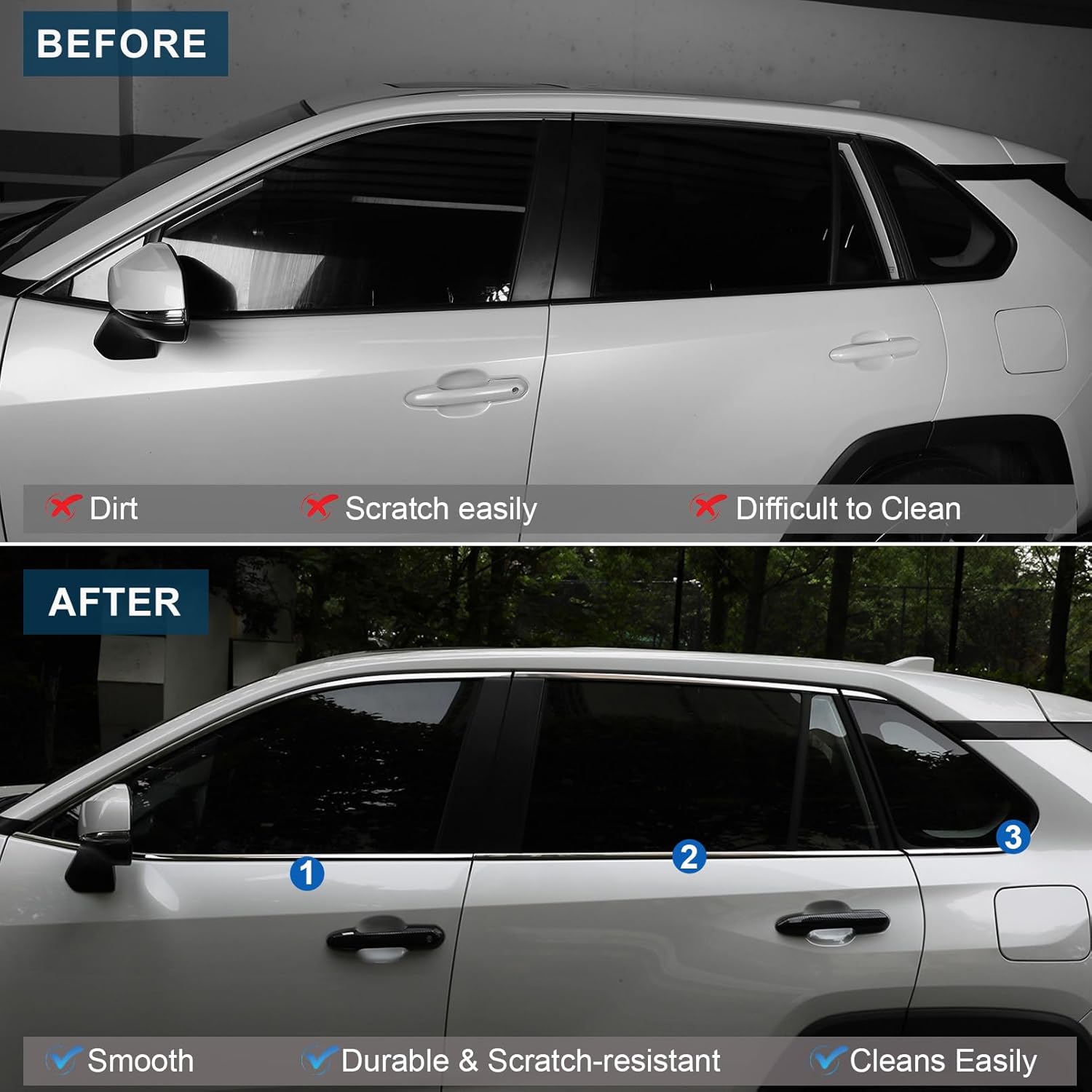 Fit for Toyota RAV4 2019-2025 Window Molding Sill Cover Trims Strip, Silver Stainless Steel Lower Window Frame Door Garnish Covers for RAV 4 2020 2021 2022 2024 2024 Exterior Accessories