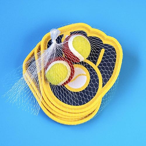 Miniatura 4 de QUI-LO Juego de pelota para atrapar, lanzar y atrapar, 4 palas, 2 bolas y bolsa de almacenamiento, juegos al aire libre, juegos de playa, regalo