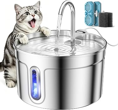 Stainless Steel Cat Water Fountain - 74oz/2.2L Ultra-Silent