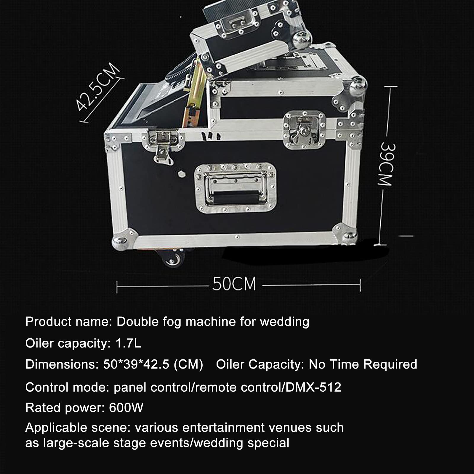 Maszyna do mgły, przenośna maszyna przeciwmgielna sterowana DMX 600 W z walizką lotniczą na wesela i imprezy, idealna na imprezy i produkcje sceniczne