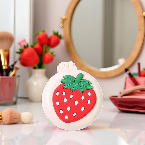 Miniatura 8 de 1 cepillo de pelo de viaje con mini espejo, cepillo de masaje redondo plegable portátil para niñas y mujeres, cuidado del cabello de fresa