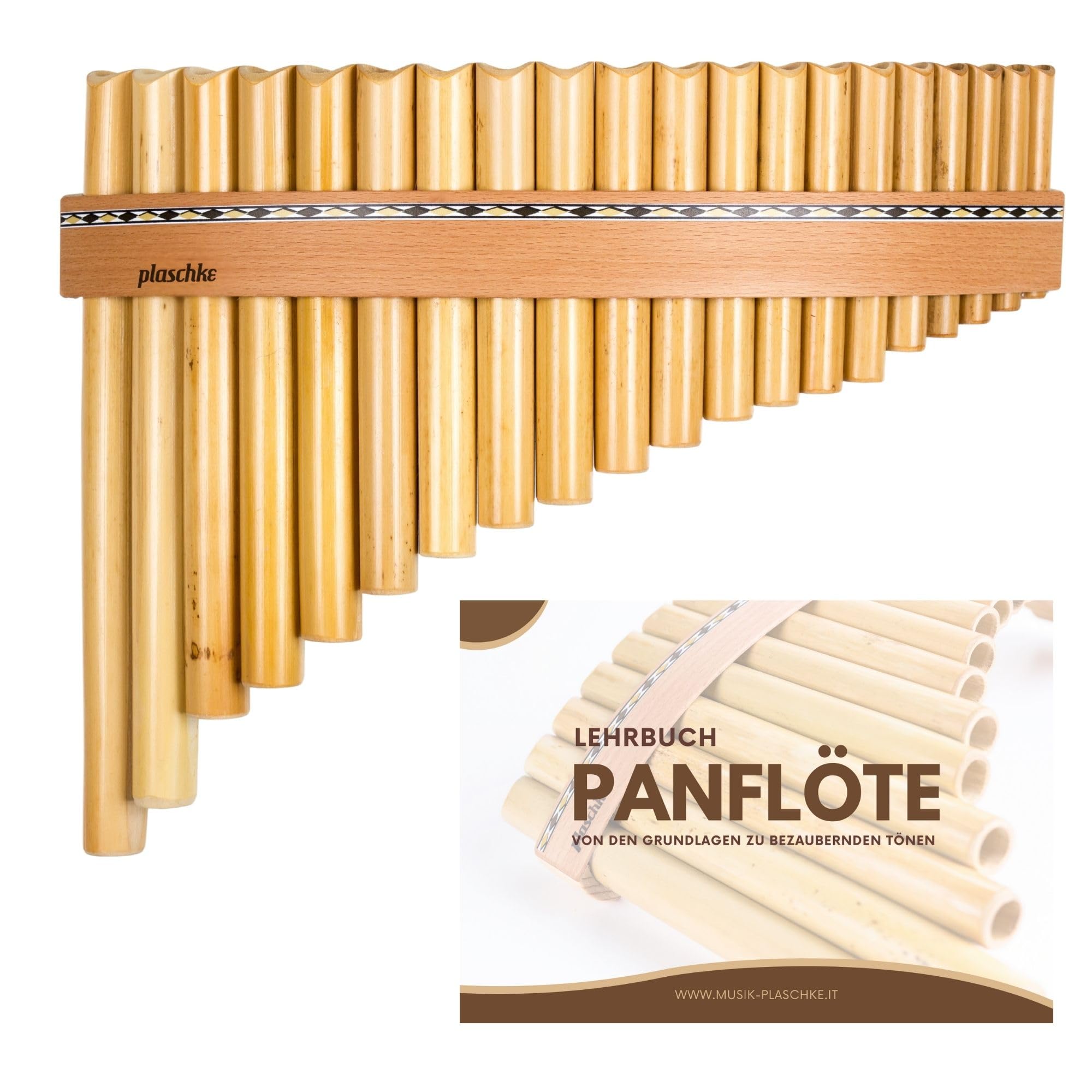 Plaschke Panflöte 20 Rohre in C-Dur – Premium-Set inkl. Lehrbuch – Handarbeit aus Italien – Großer Tonumfang – Für Fortgeschrittene & Musikschüler