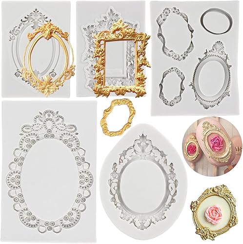 Miniatura 10 de MYPRACS Marcos de fotos de silicona, molde para marco de fotos, moldes de fondant, marco de estilo barroco, moldes de silicona para decoración de