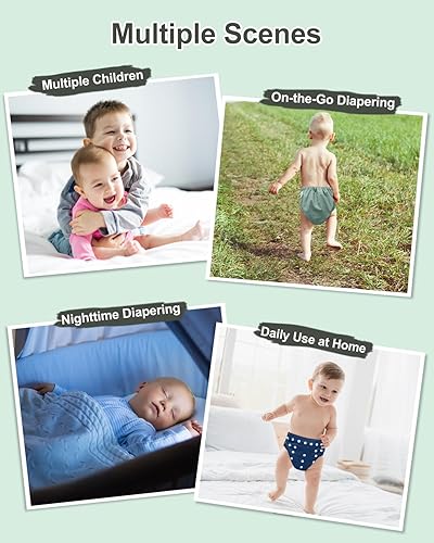 Miniatura 5 de babygoal AWJ - Pañales de tela con panel de barriga, paquete de 7, 3 fundas de pañales con 3 insertos y bolsa húmeda y seca, ajustable, lavable y