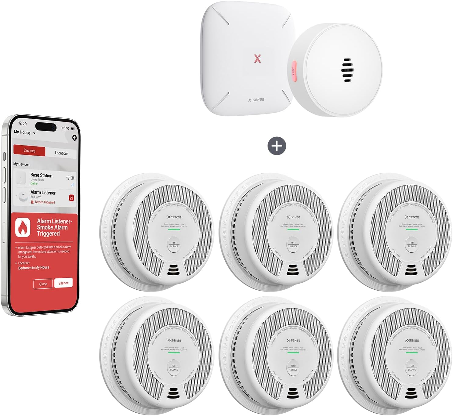 XSense Wireless Interconnected Combination Smoke and Carbon Monoxide Detector SC06W (6Pack