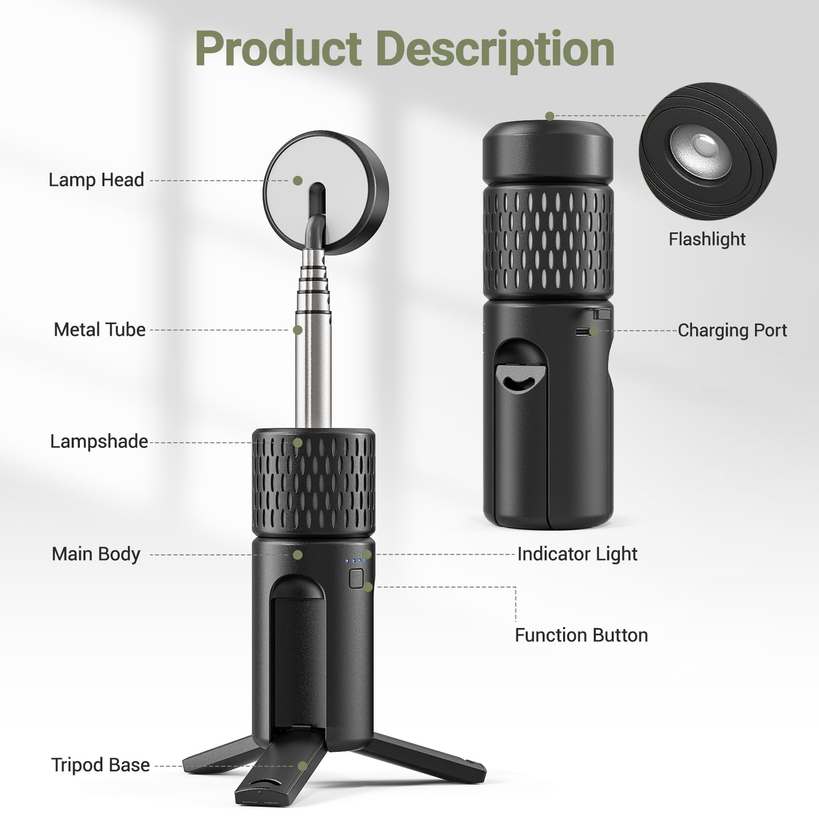 Lampes de camping télescopiques rechargeables 5400 mAh, étanches IP54 | lampe de tente de camping portable à LED, lampe de travail 600 lumens, 3 000/7 000 K, intensité réglable