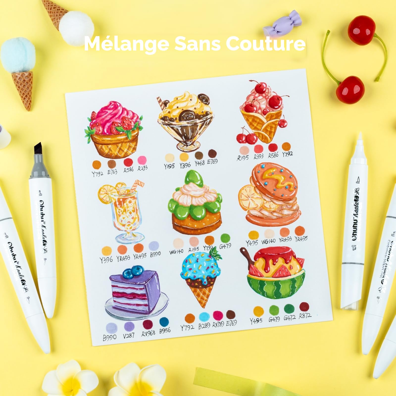 Ohuhu feutres alcool, 60 +1 couleurs Pointe pinceau & pointe large fine estompe sans couture encre rechargeable feutre à alcool pour les artistes Coloriage Calligraphie Dessin Illustration - Kaala B