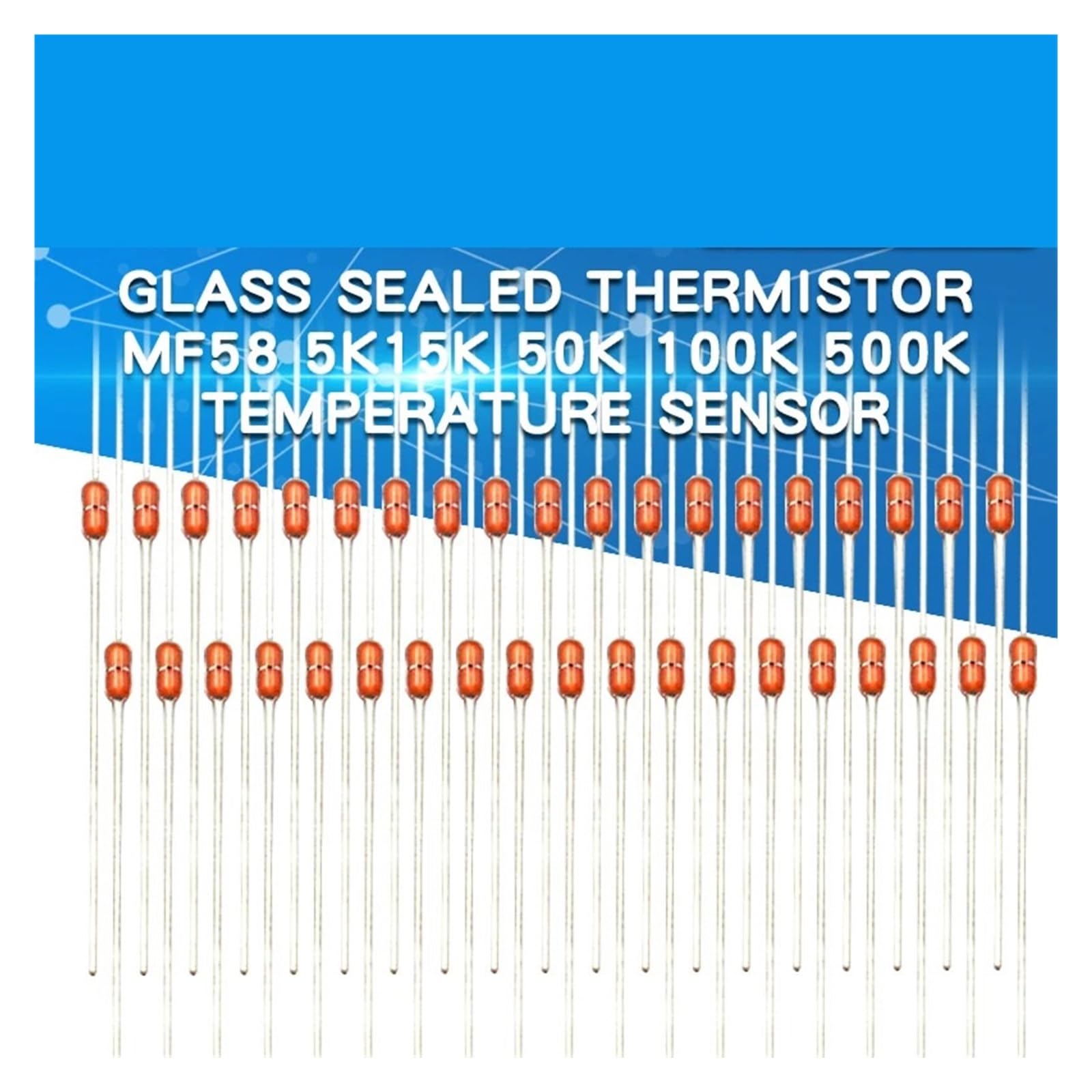 Thermistance scellée en Verre NTC MF58 3950 B 5% 5K 10K 15K 50K 100K 200K 500K Ohm, capteur de température for cuisinière à Induction, 20 pièces(MF58 5K)