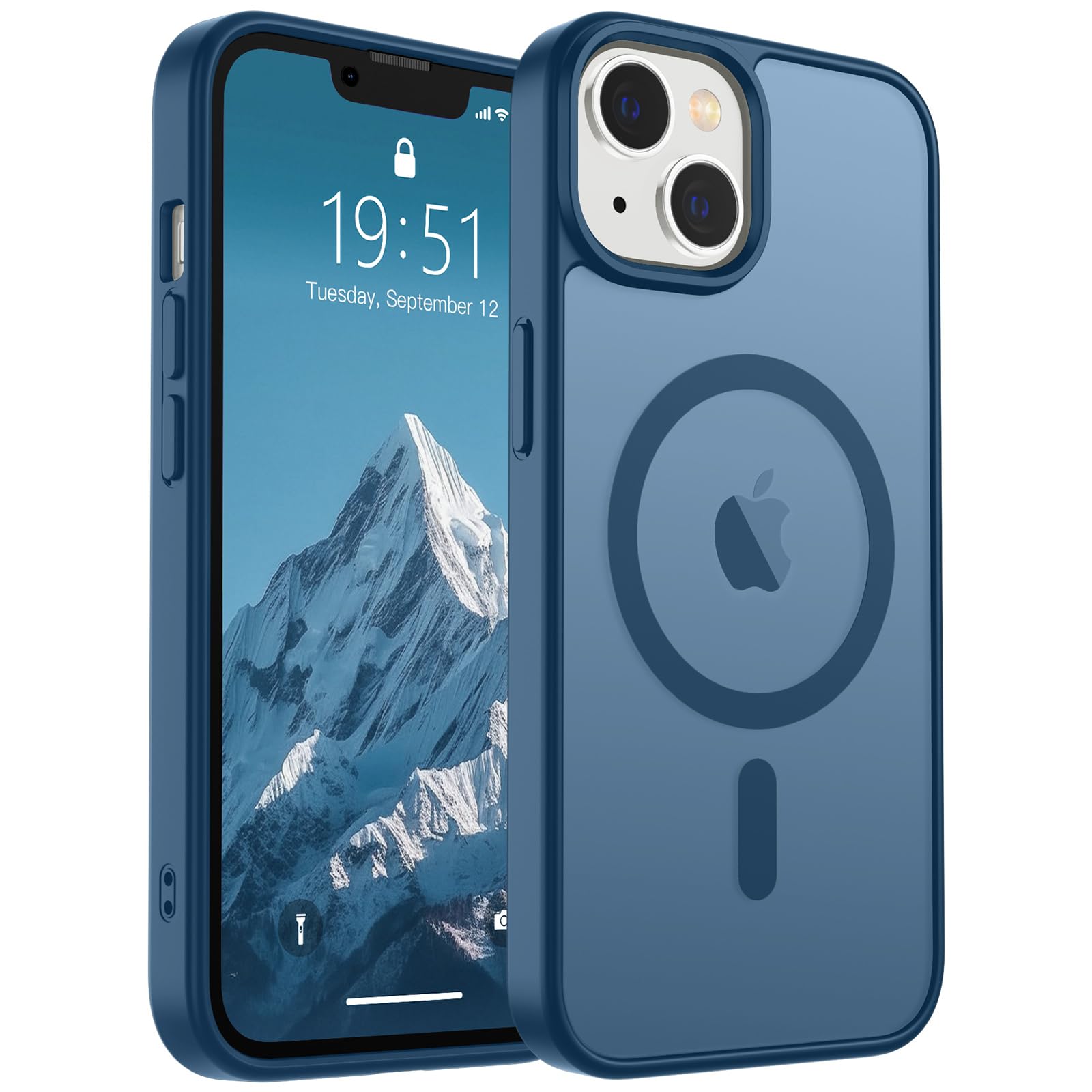 SUPFINE Magnetic for iPhone 14 Case & iPhone 13 Case (Compatible with MagSafe) (Military Grade Drop Protection) Slim Translucent Matte Shockproof Phone Cover,Deep Blue Deep Blue iPhone 13/14