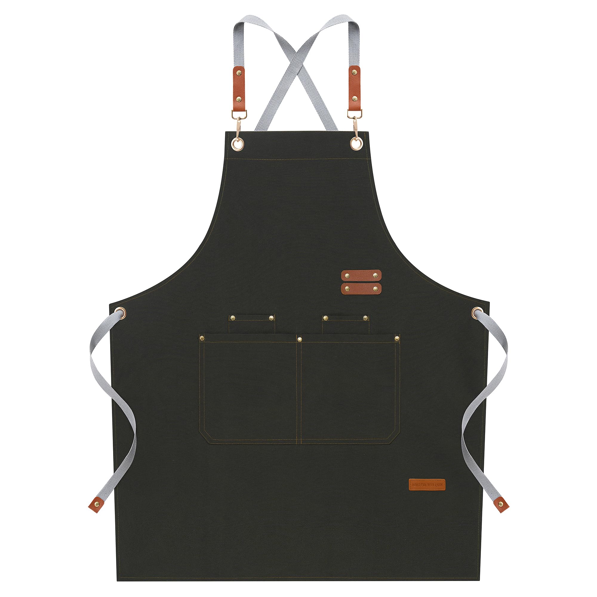 Chef Aprons for Men Women with Large Pockets, Cotton Canvas Cross Back Adjustable Cooking Kitchen Work Waterproof Bib Apron Green
