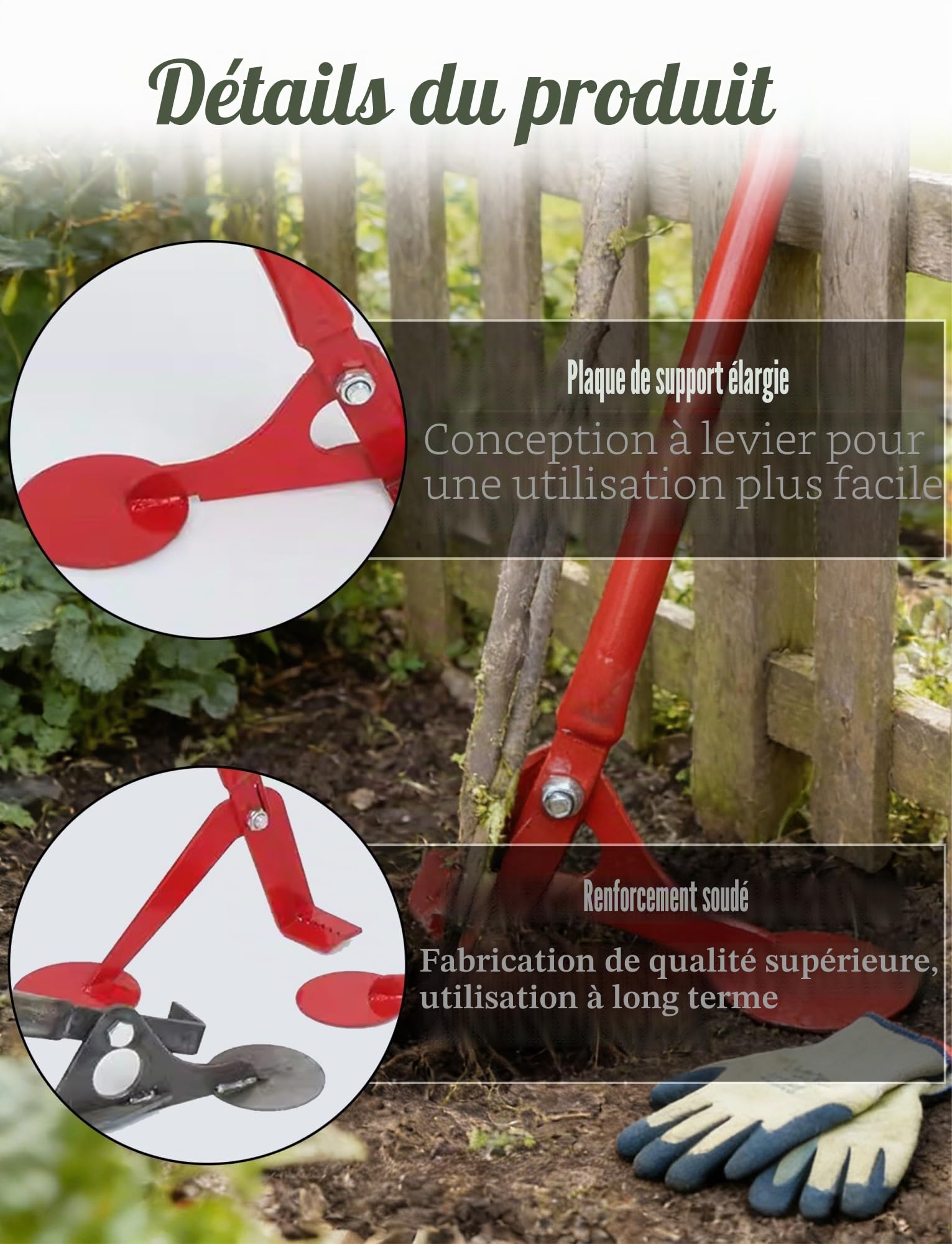 Outil de déracinement de racines d'arbre, extracteur de poteau de clôture robuste, extracteur de souche pour jardin, ferme, verger et extracteur d'arbre pour jeune arbre, extraction de racines de