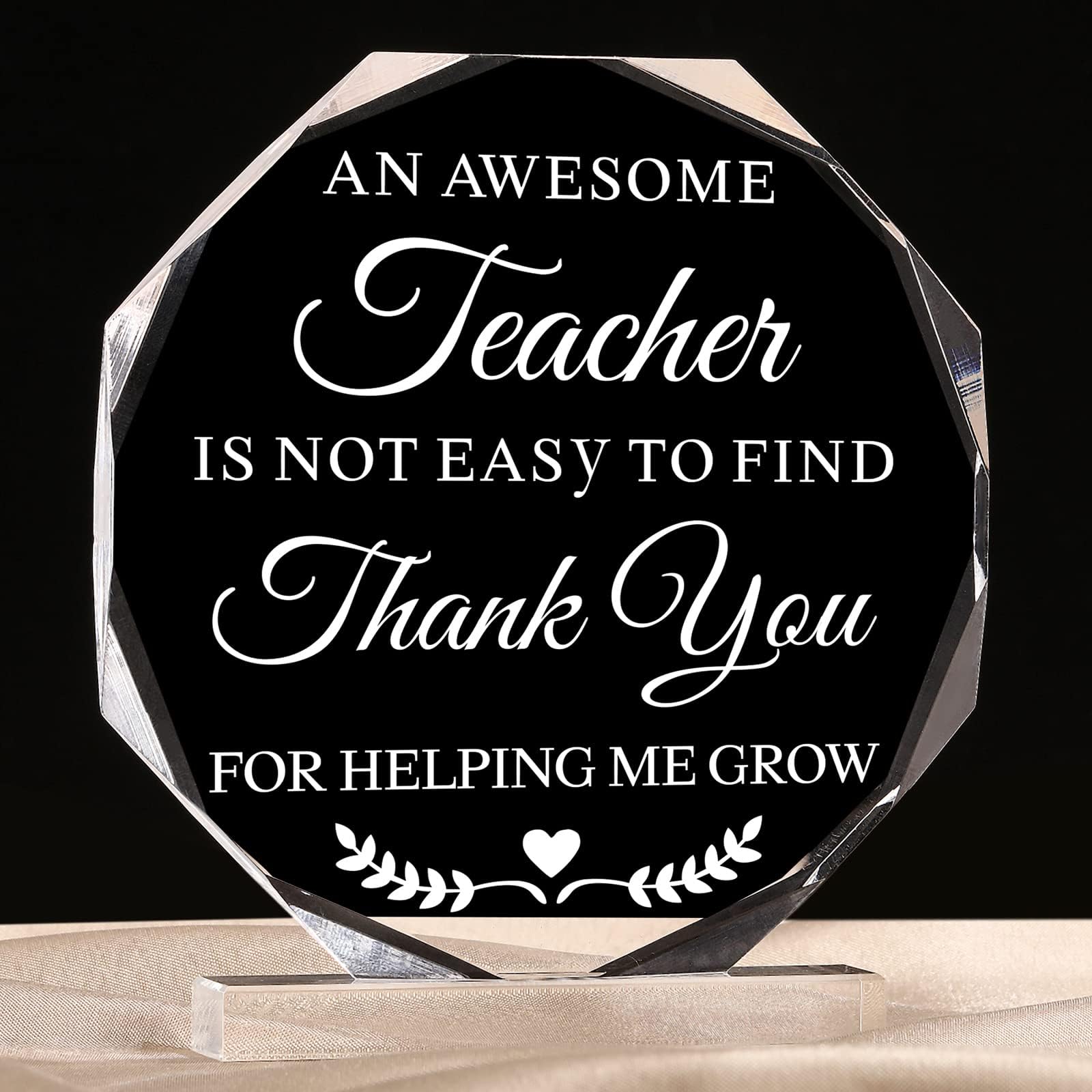 Yookeer Teacher Appreciation Gifts Thank You Gift for Teacher Heart Acrylic Sign Keepsake Paperweight Plaque Thank You End of Year Retirement for Women Men(Cactus,4.7 x 4.7'')