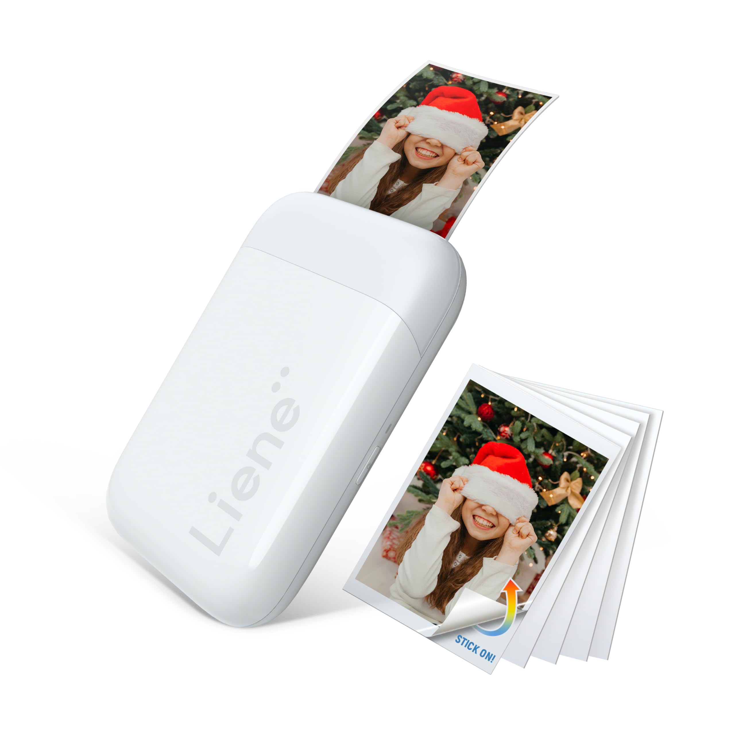 Liene 2x3” Photo Printer, Mini Photo Printer w/ 5 Zink Adhesive Photo Paper, Bluetooth 5.0, Compatible w/iOS & Android, Portable Color Mono Instant Photo Printer for iPhone, Smartphone, Pearl White