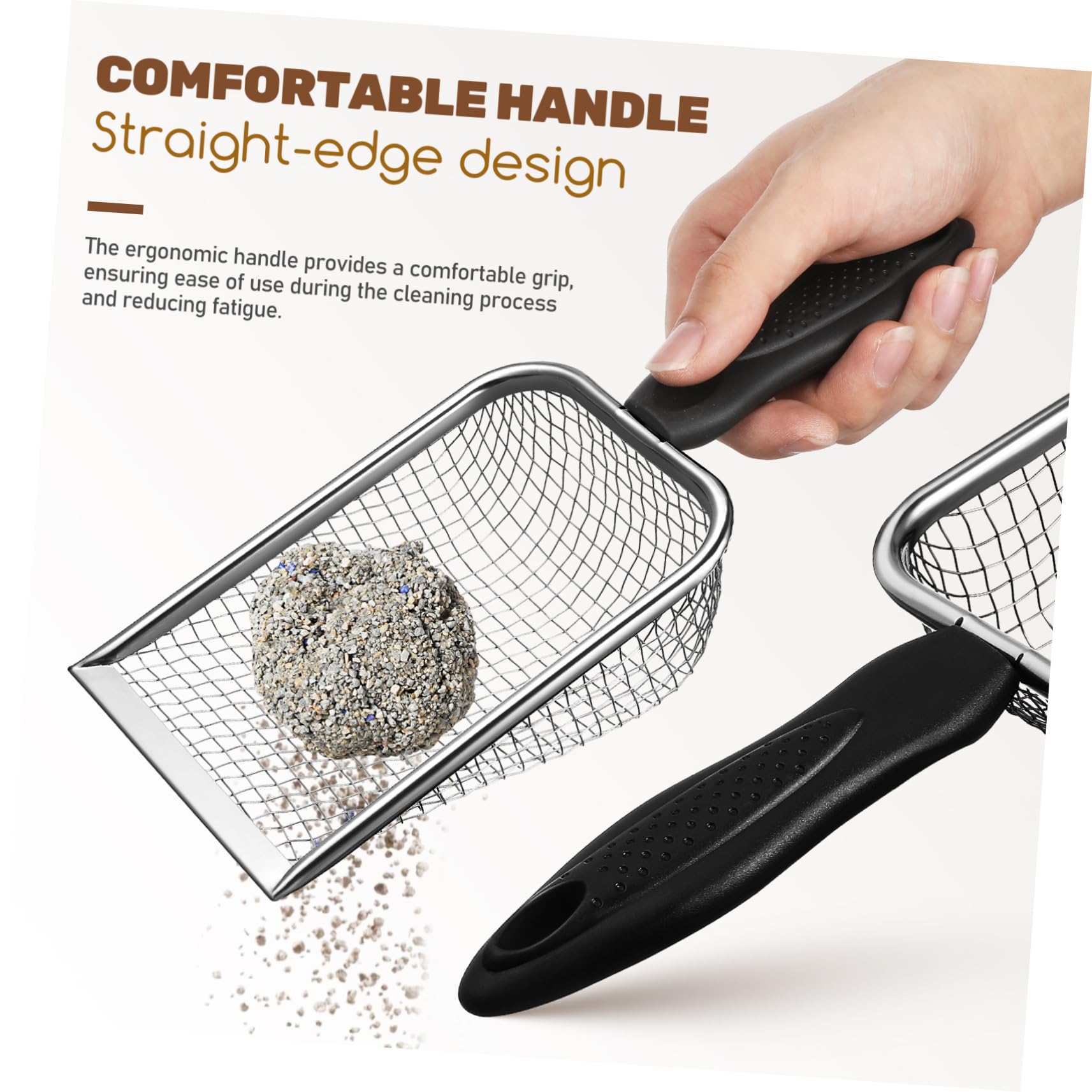 Toddmomy 2 Pcs Stainless Steel Cat Litter Scoopers with Ergonomic Handle Space Saving Design for Convenient Storage Metal Litter Scoop for Easy Cleaning Durable and High Strength