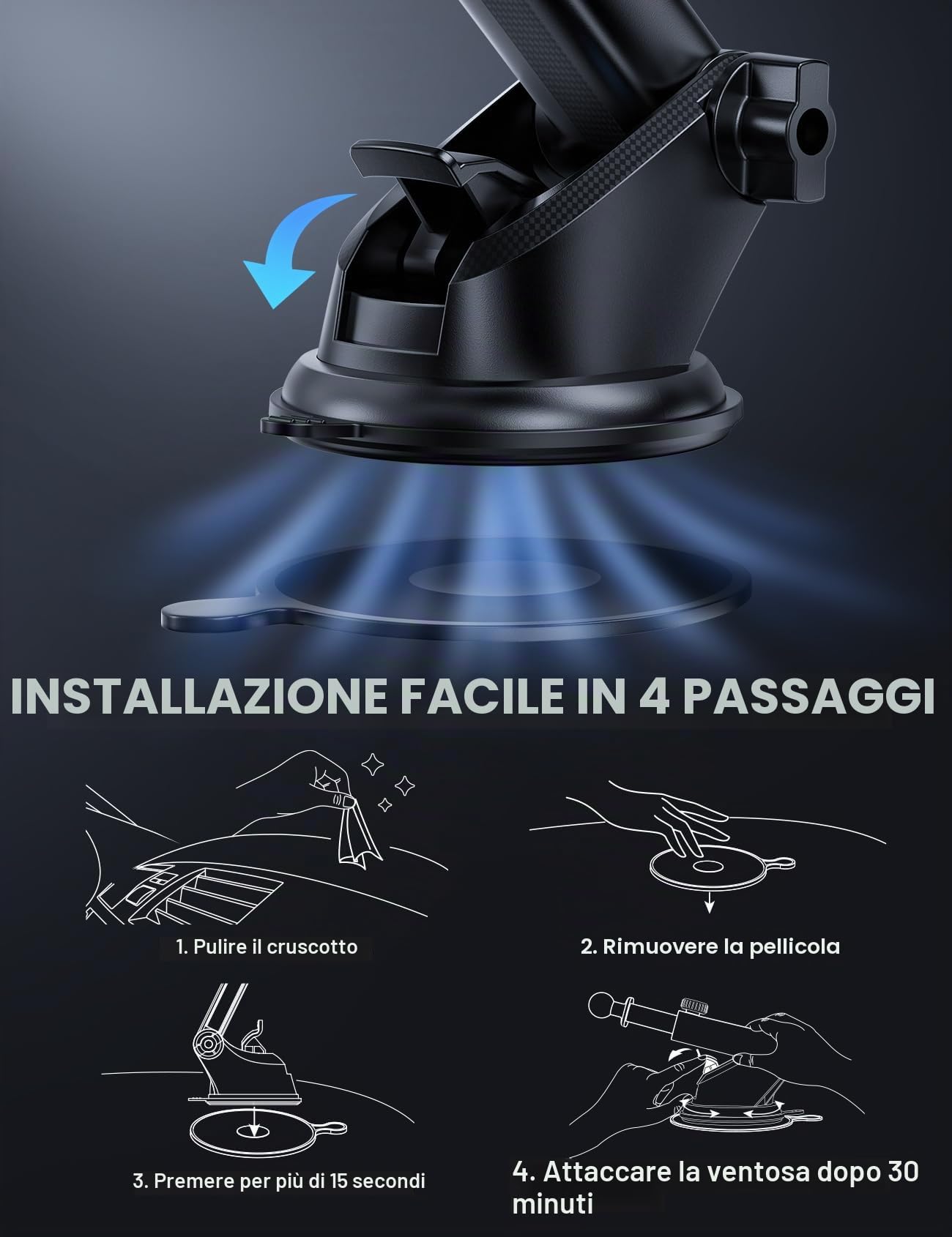 2026 Nuov Supporto Telefono Auto Cruscotto, Robusti Porta Cellulare Auto Ventosa Parabrezza, Silicone Antiscivolo Girevole 360° Porta Telefono Auto Universale Per iPhone Samsung Xiaomi Smartphones