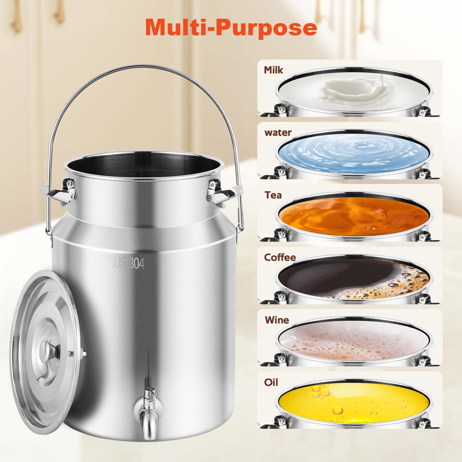 YUCHENGTECH 304 Acero Inoxidable La Leche Puede 10L Cubo De Transporte De Leche con Tapa Sellada y Grif Olla De Lechería Bote De Leche Jarra de Leche de Acero Inoxidable Cubo de Leche