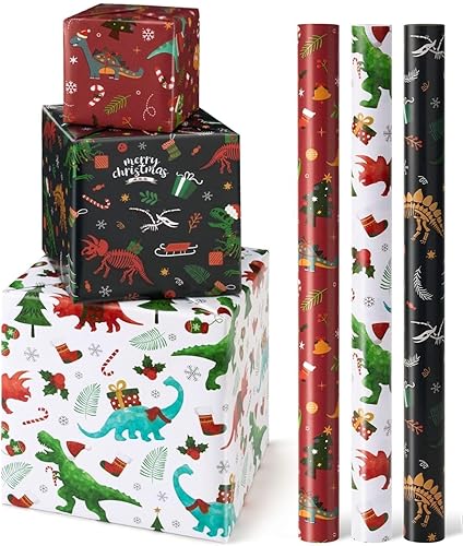 Rollos de papel de regalo de Navidad para perros, 3 rollos de papel de regalo de Navidad de 17 x 120 pulgadas, papel de regalo de Navidad, papel de
